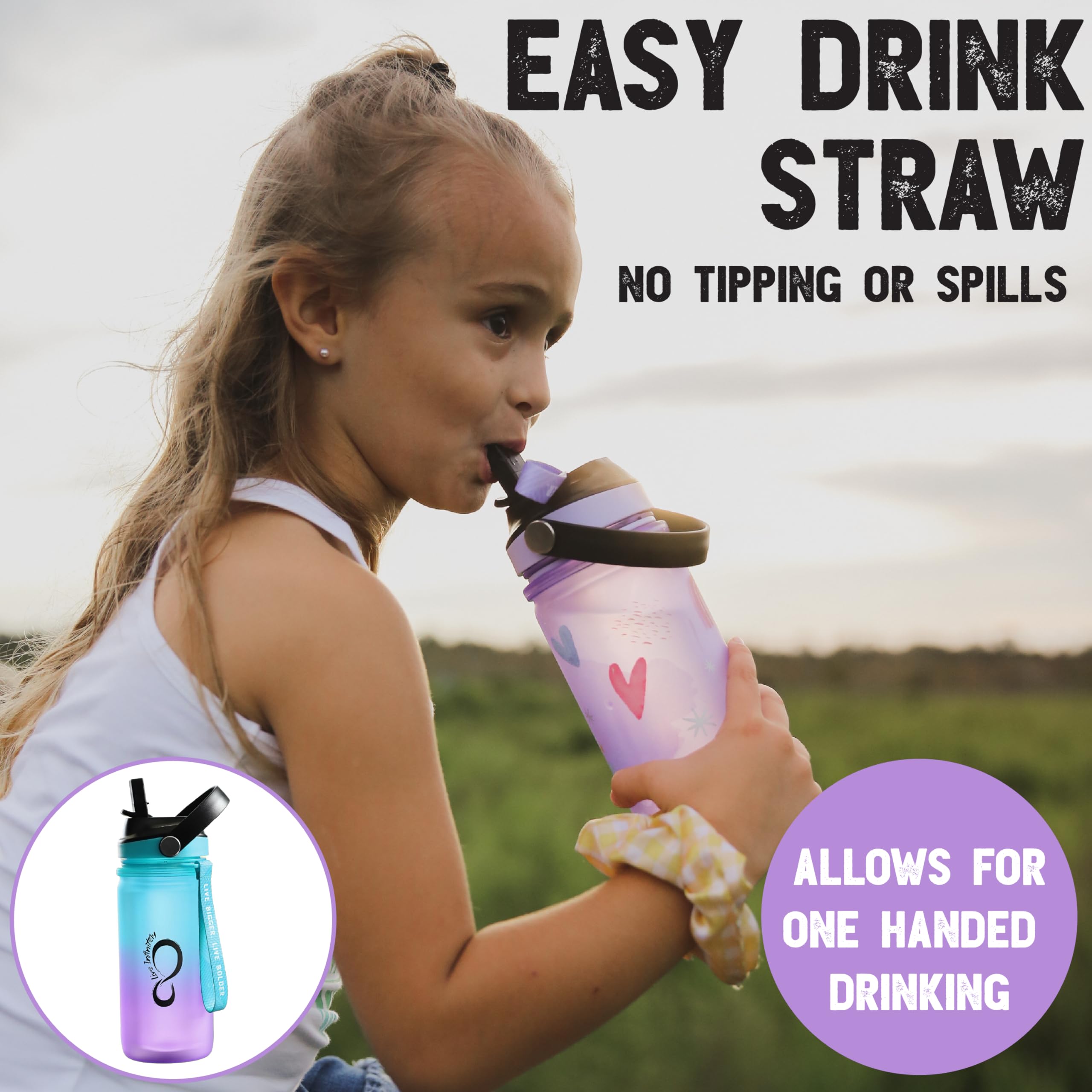 Live Infinitely 20oz Kids Water Bottle with Straw - BPA Free, Dishwasher Safe, Leak Proof | Perfect for School, Sports & Outdoor Activities