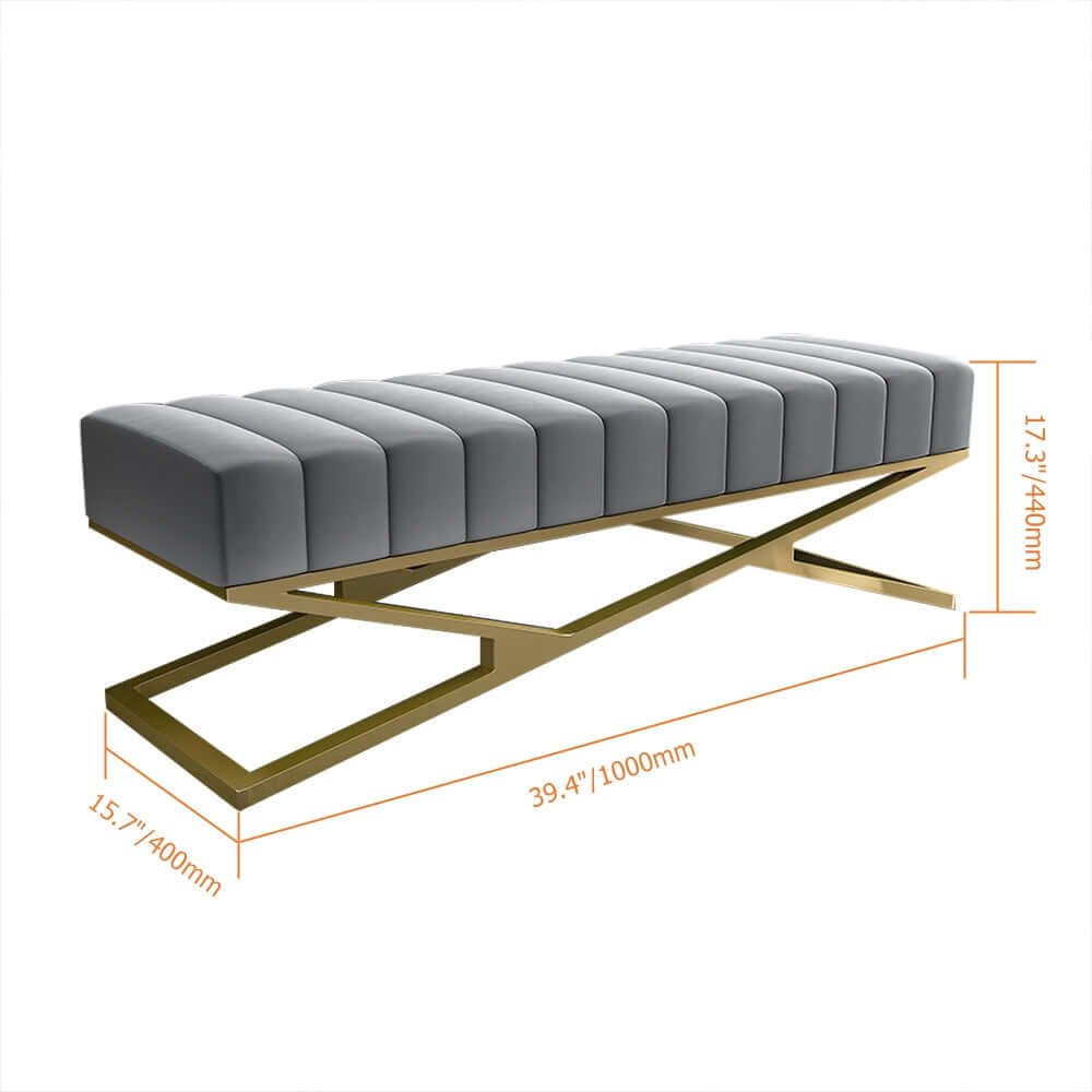 Modern Velvet Upholstered Bedroom Bench with Gold X Base - Orange Storage Ottoman for Bedroom, Living Room & Entryway - Perfect for Seating, Decor & Extra Storage