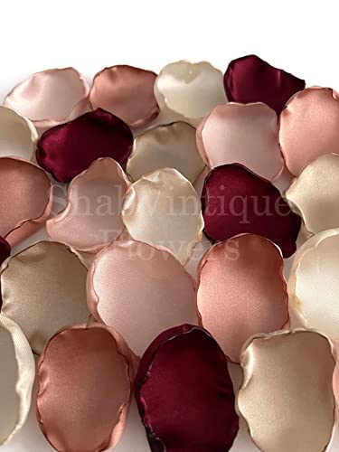 Maroon Blush Pink Ivory Champagne Rose Gold Satin Flower Petals - 15-Piece Sample Mix for Wedding, Bridal Shower & Baby Shower Decorations | Perfect for Aisle Scattering, Table Centerpieces & Flower Girl Toss
