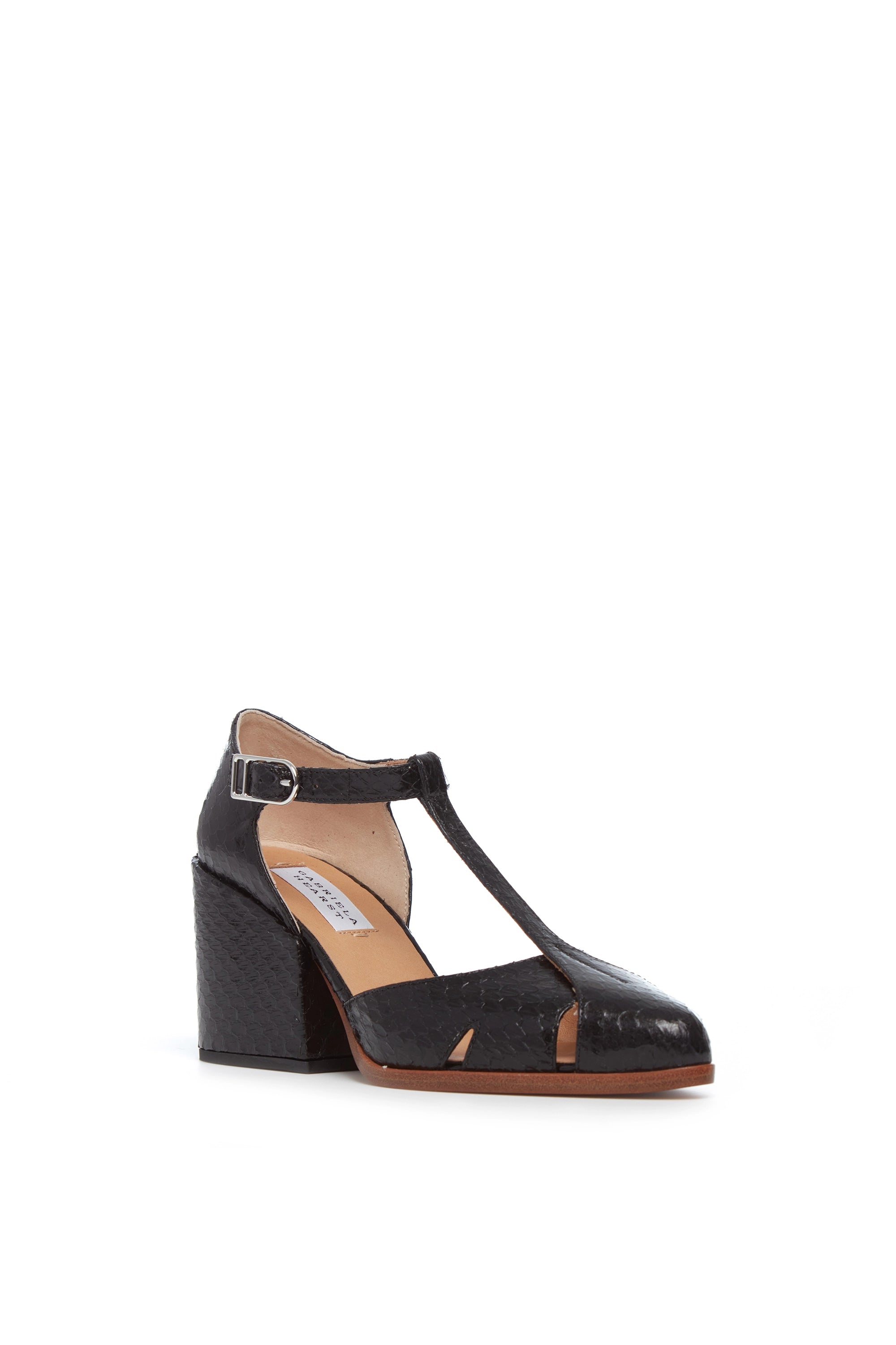 Hawes Black Snakeskin T-Strap Heels - Women's Vintage Style High Heels for Parties, Weddings & Evening Events