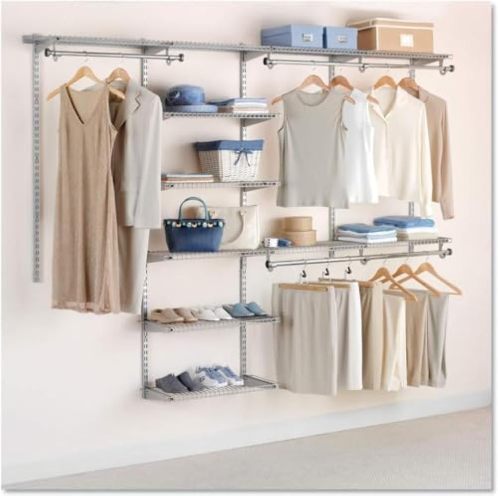Rubbermaid Configurations Deluxe Custom Closet Organizer Kit - 4 to 8 Feet Adjustable Metal Wire Shelving System with Titanium Finish | Expandable Storage Solution for Home Closet, Pantry, Laundry Room & Mudroom Organization | Includes All Hardware for Easy Installation