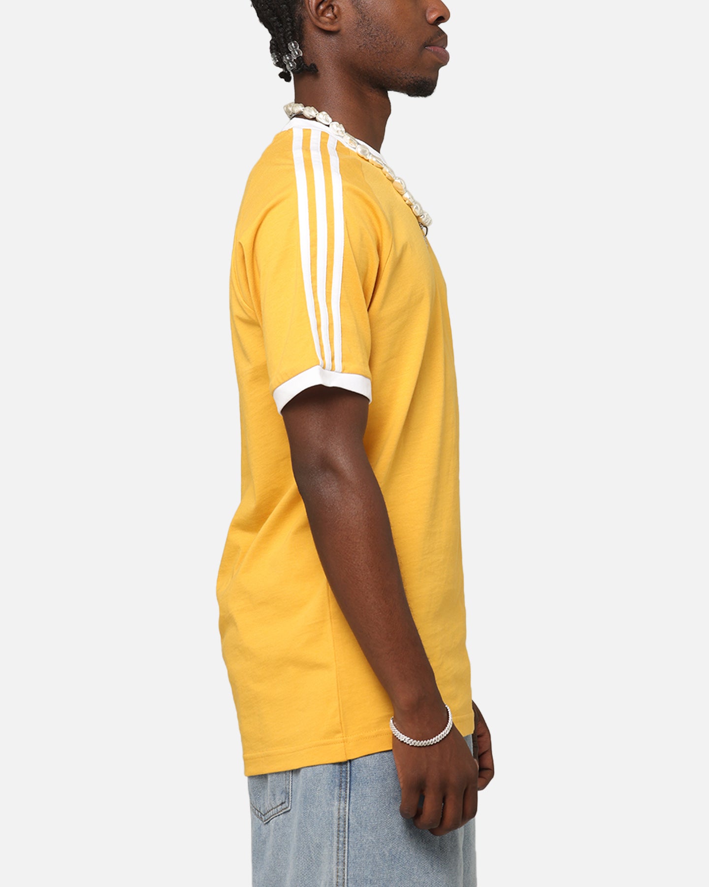 Adidas Classics 3 Stripes T-Shirt for Men - Yellow Cotton Casual Tee - Perfect for Gym, Streetwear & Everyday Outfits