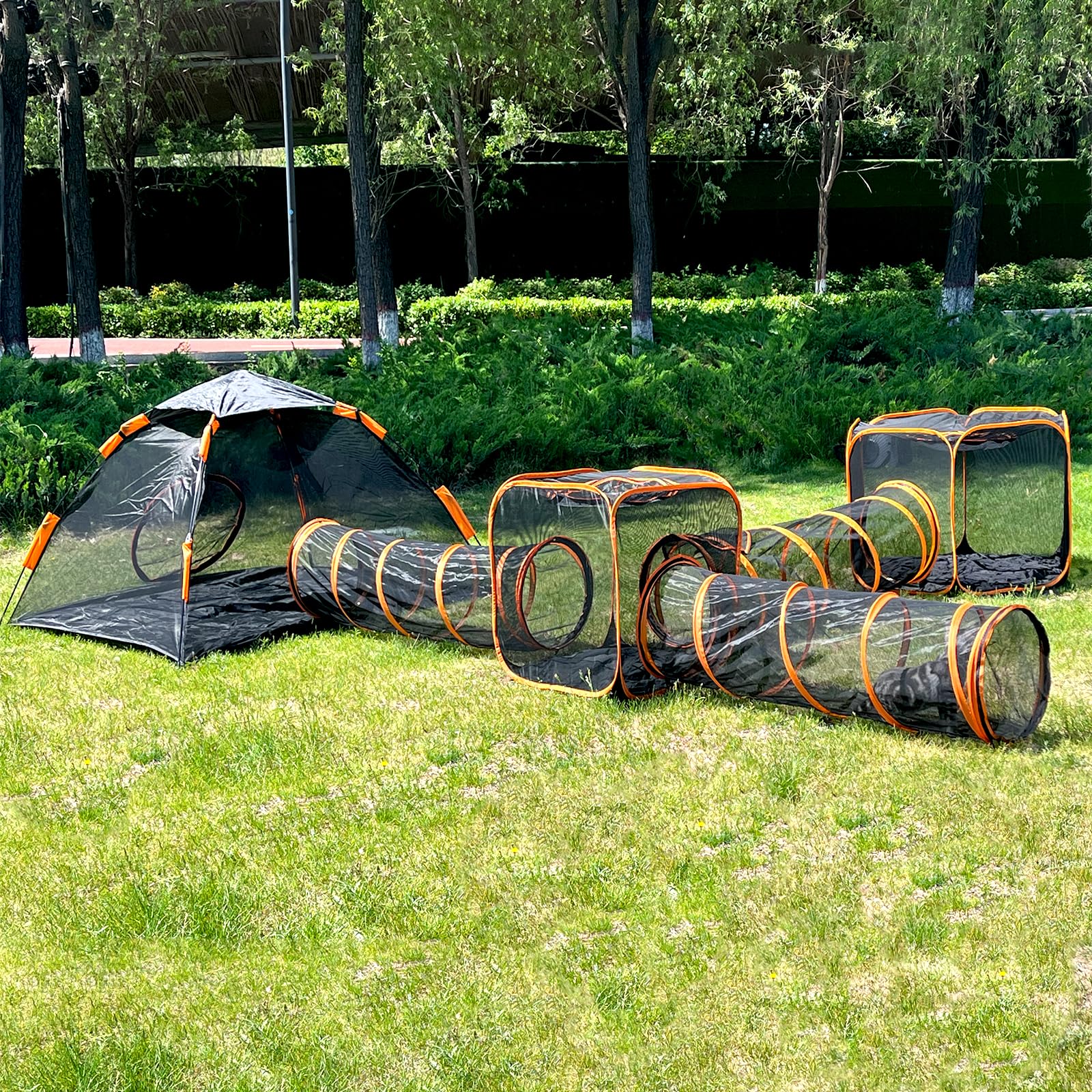 6-in-1 Outdoor Cat Enclosures for Indoor Cats - Large Catio Playground with Portable Tent & Tunnel - Durable Pet Playpen for Cats, Rabbits & Small Pets - Perfect for Backyard, Patio & Garden Adventures