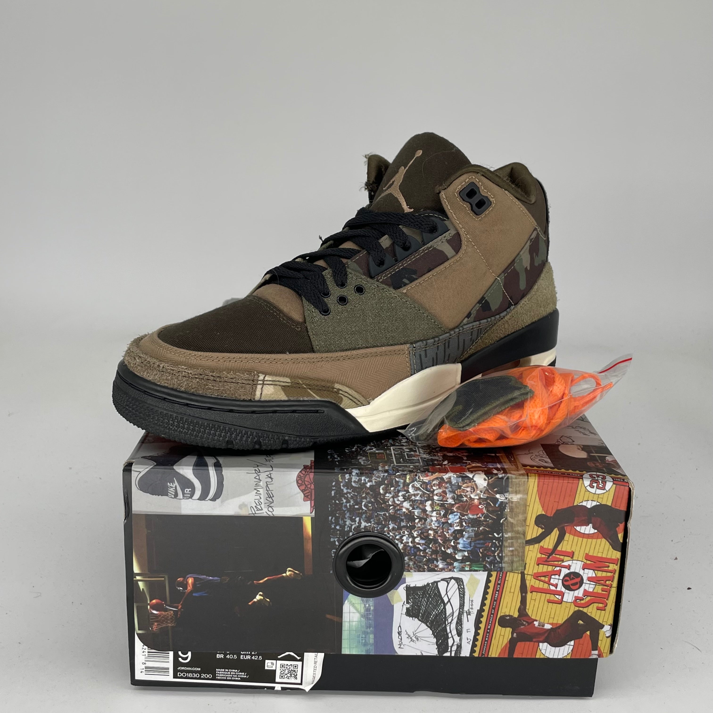 Air Jordan 3 Patchwork Camo Sneakers - Men's Size 9 (DO1830-200) | Retro Basketball Shoes for Streetwear & Casual Outfits