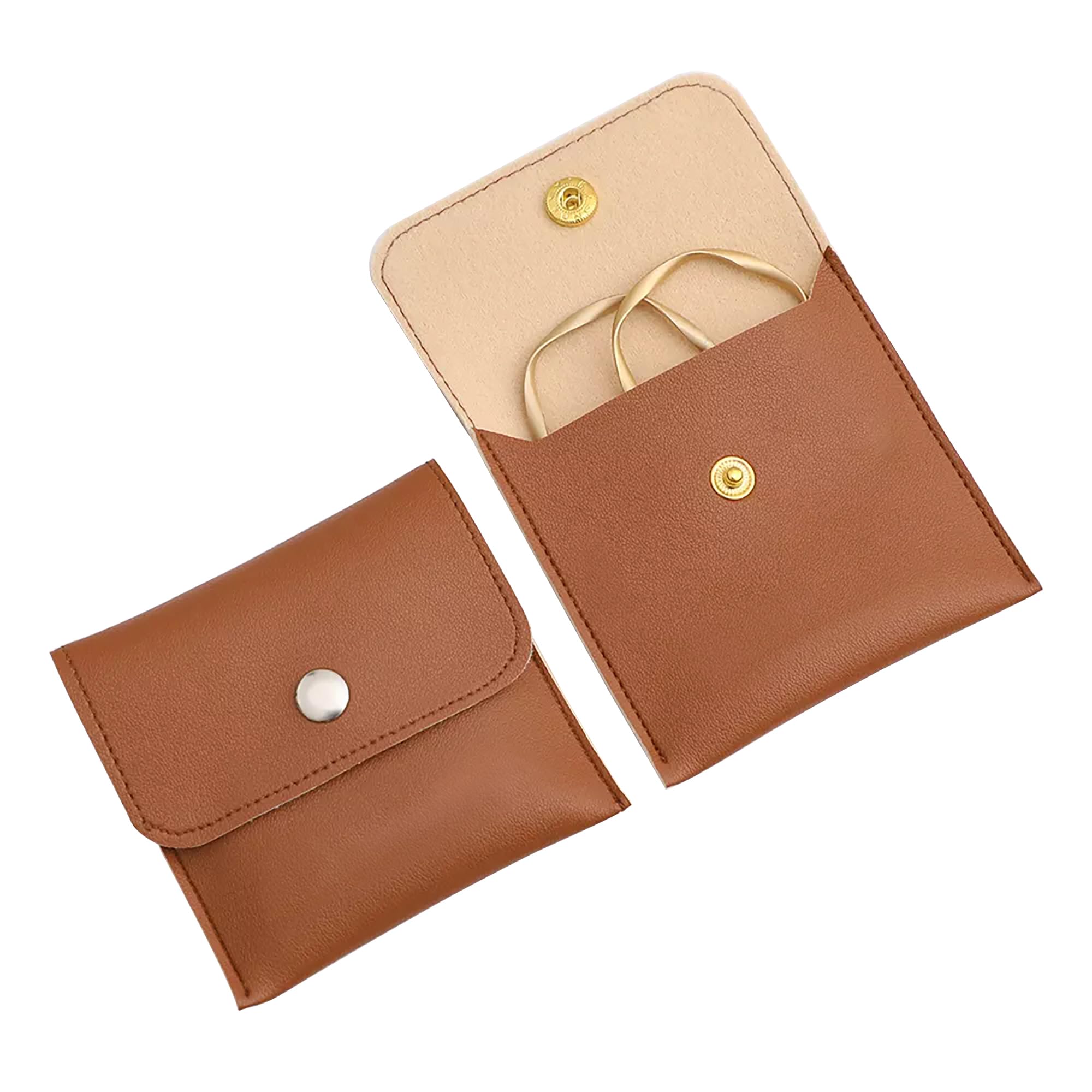 40-Piece PU Leather Jewelry Gift Bags - 8x8cm Snap Closure Luxury Packaging for Earrings, Necklaces, Bracelets & Rings - Perfect for Wedding Favors, Birthday Gifts & Retail Display (Brown)