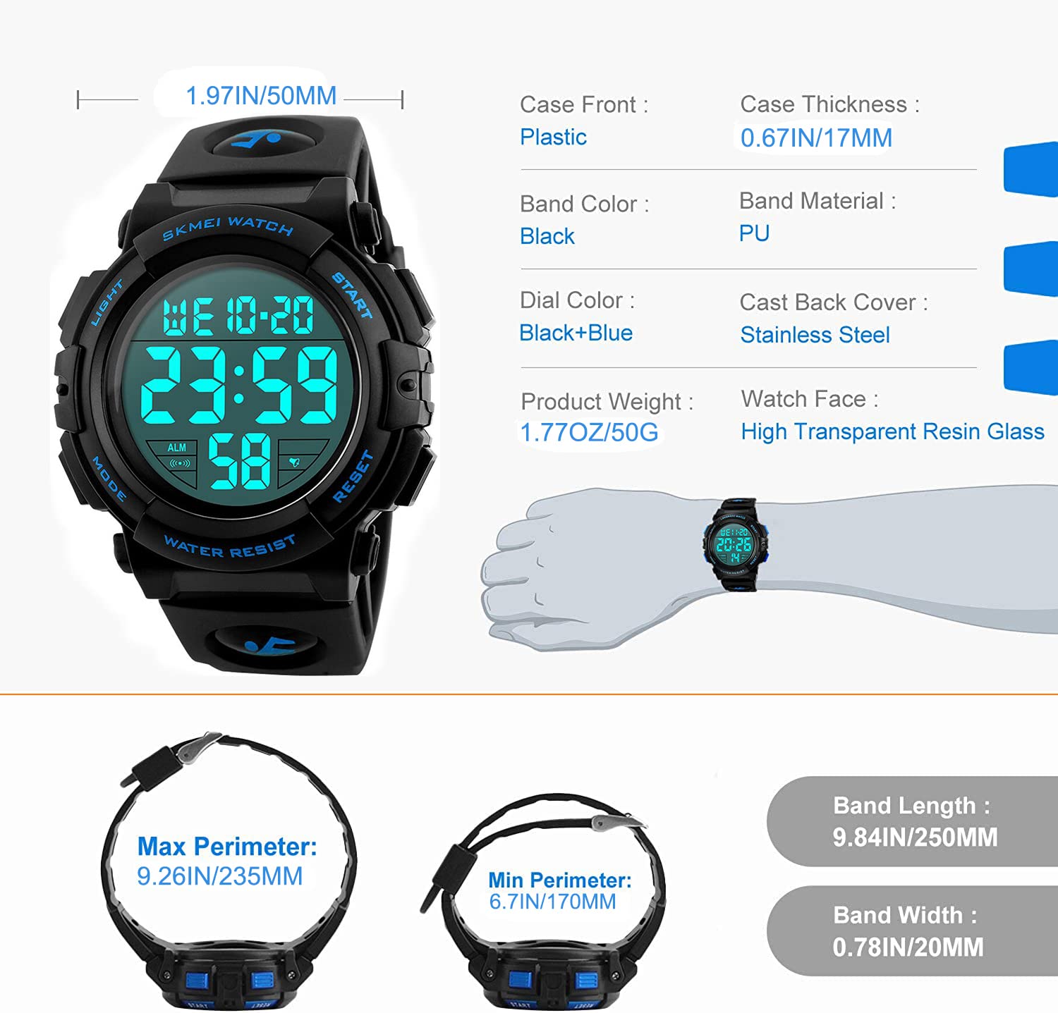 Men's Digital Sports Watch - Waterproof LED Screen, Large Face Military Army Watch for Outdoor, Running, Hiking & Tactical Activities
