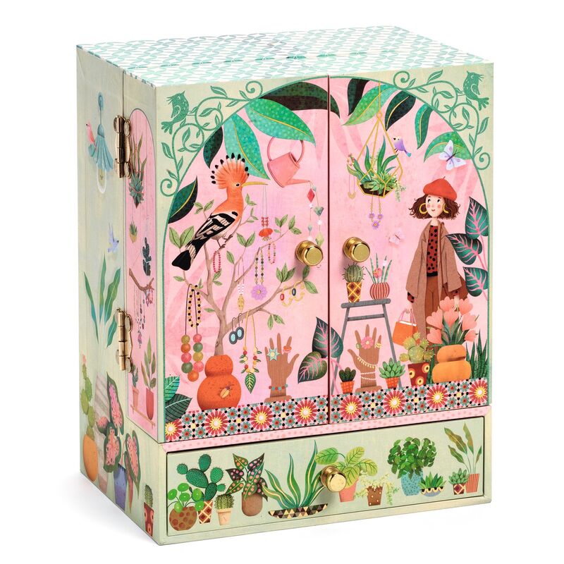 Djeco Secret Garden Music Box - Handcrafted Wooden Musical Jewelry Box with Delicate Floral Design - Perfect for Gifts, Home Decor, and Keepsake Storage