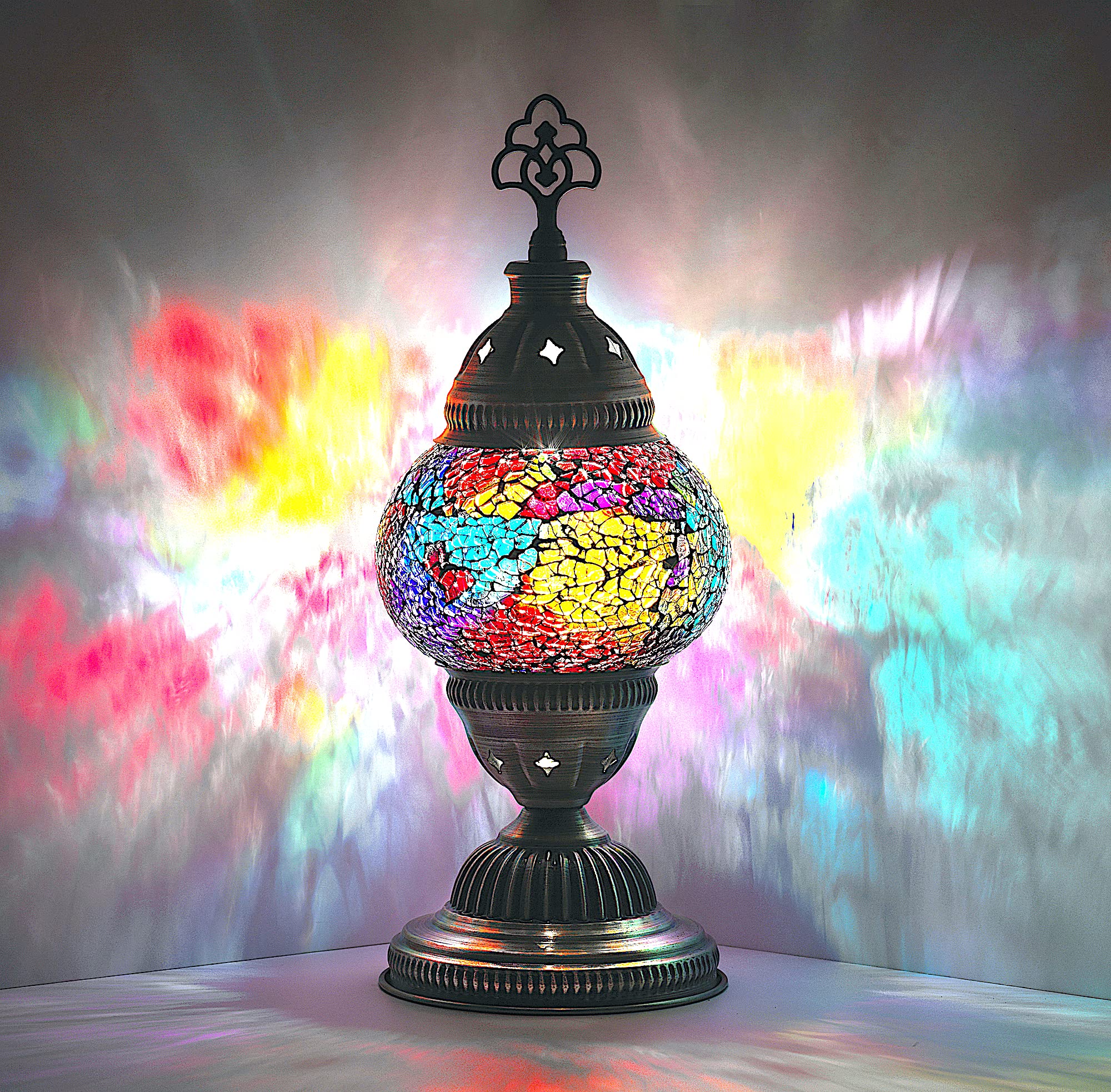 DEMMEX Handmade Mosaic Glass Table Lamp with Antique Brass Base - 11.8x5.5