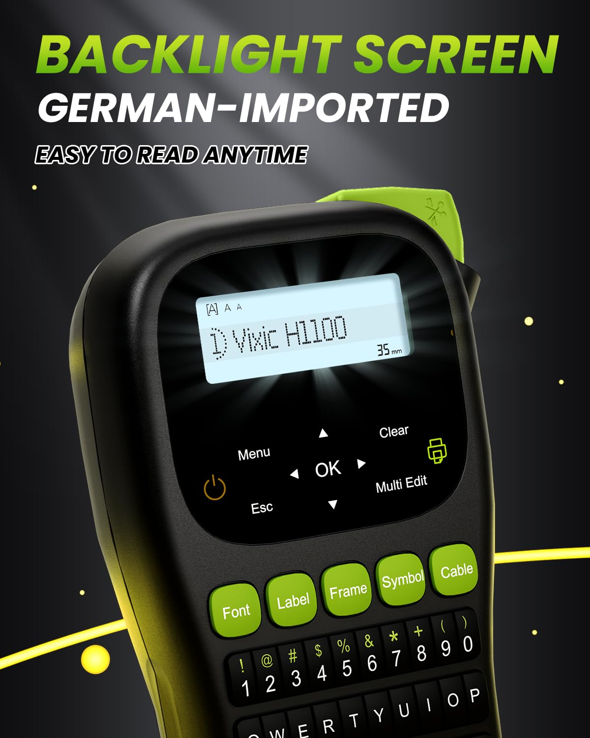 H1100 Portable Label Maker Machine with Backlit Screen & Keyboard - Waterproof Industrial Labeling Device for Cable, Wire, Network Organization - Perfect for Office, Warehouse, and Home Use