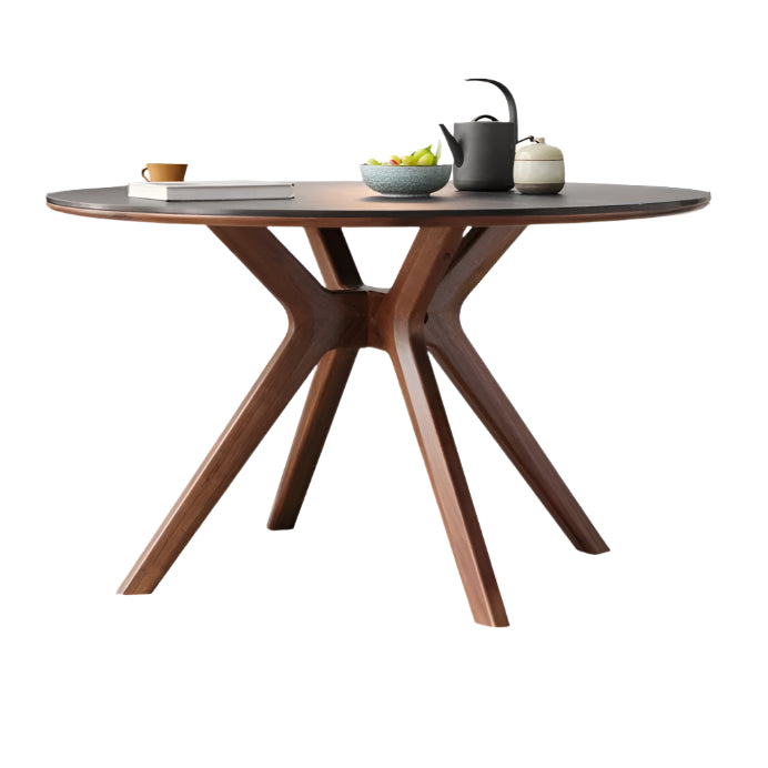 Premium Black Walnut Solid Wood Round Dining Table with Lazy Susan Turntable - Perfect for Family Gatherings & Dinner Parties