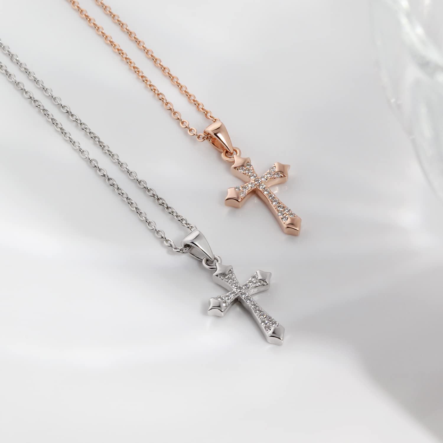 925 Sterling Silver Rose Gold Cross Pendant Necklace for Women & Men - Dainty Religious Christian Faith Jewelry - Perfect for Church, Baptism, Weddings & Everyday Wear