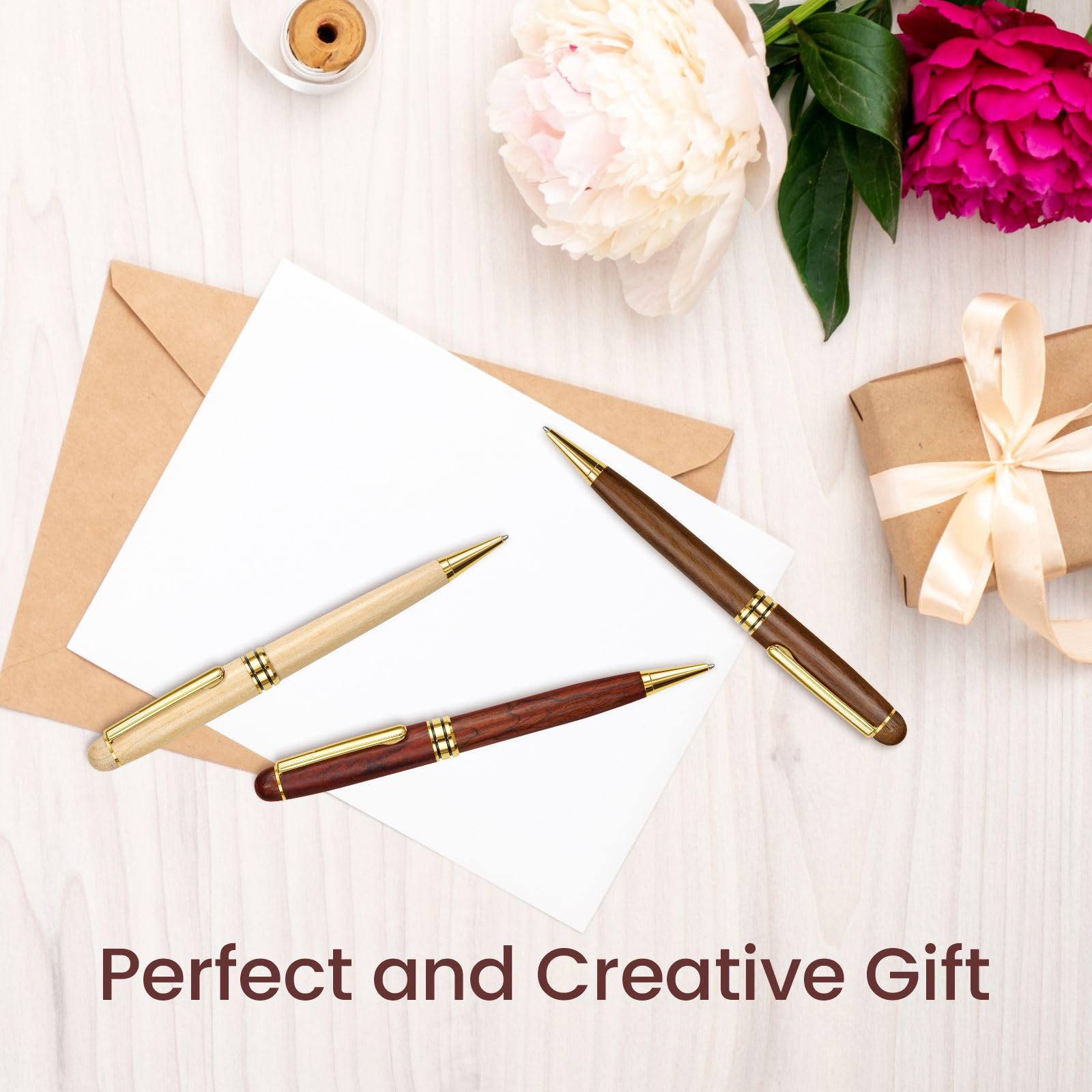 Premium Metal & Wood Ballpoint Pens Set - Executive Black Ink 1.0mm (3 Pens + 3 Refills) in Gift Box - Luxury Writing Pens for Men, Women, Professionals - Perfect for Office, Journaling, Business Gifts & Christmas Presents