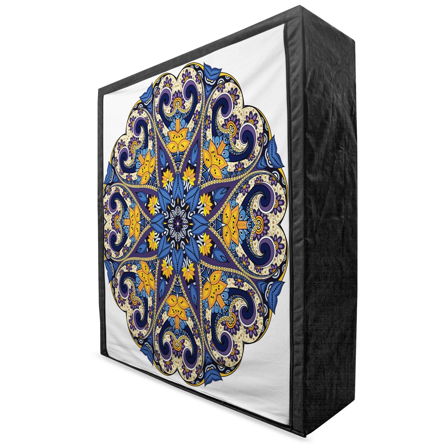 Ambesonne Mandala Portable Fabric Wardrobe with Shelves - Floral Motif Vibrant Colors Blue Orange Purple, 59