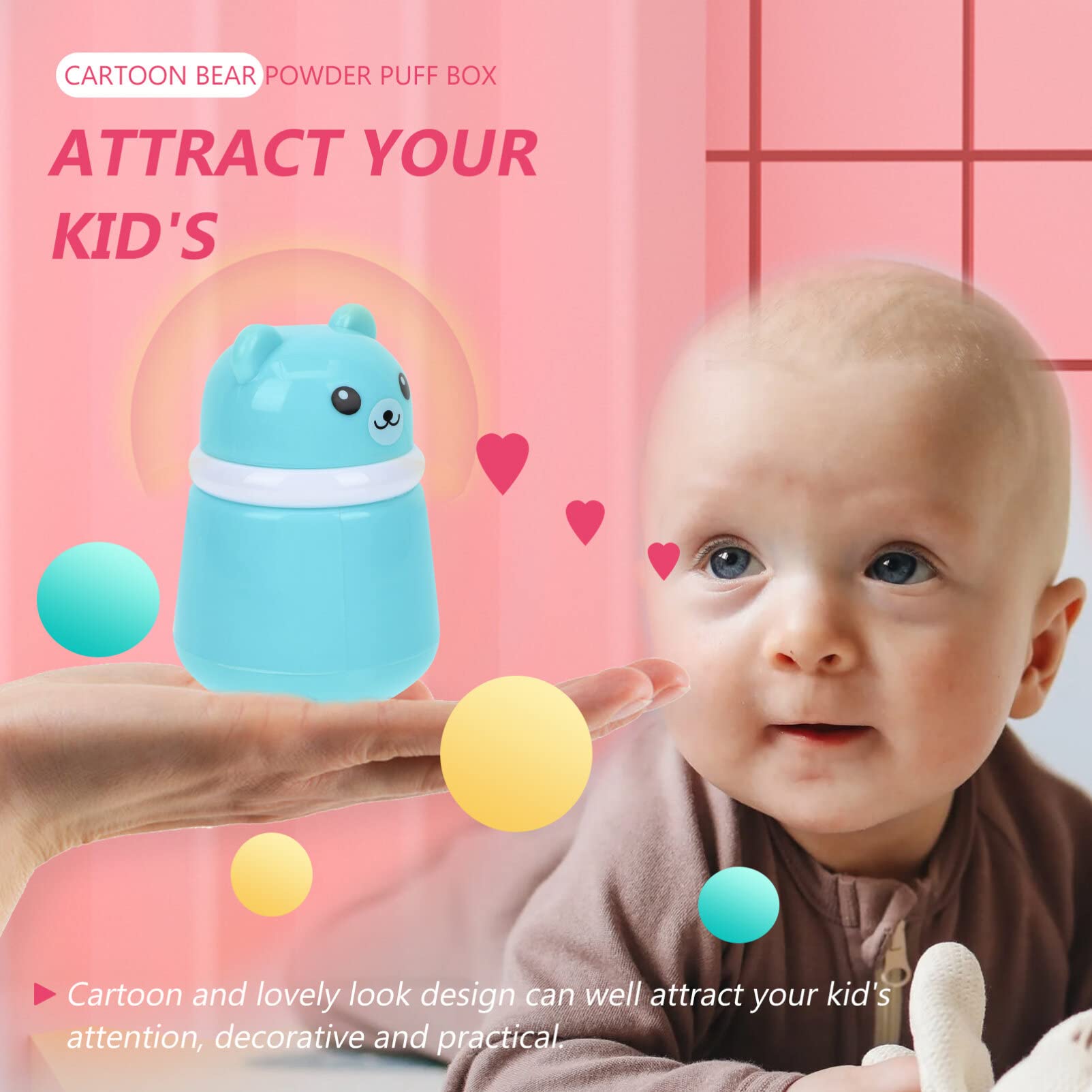 SOLUSTRE Puff Box - Cute Cartoon Bear-Shaped Empty Talcum Powder Container for Baby Care | Baby Body Powder Sponge Storage Case | Perfect for Nursery, Baby Shower Gifts & Travel (Blue)