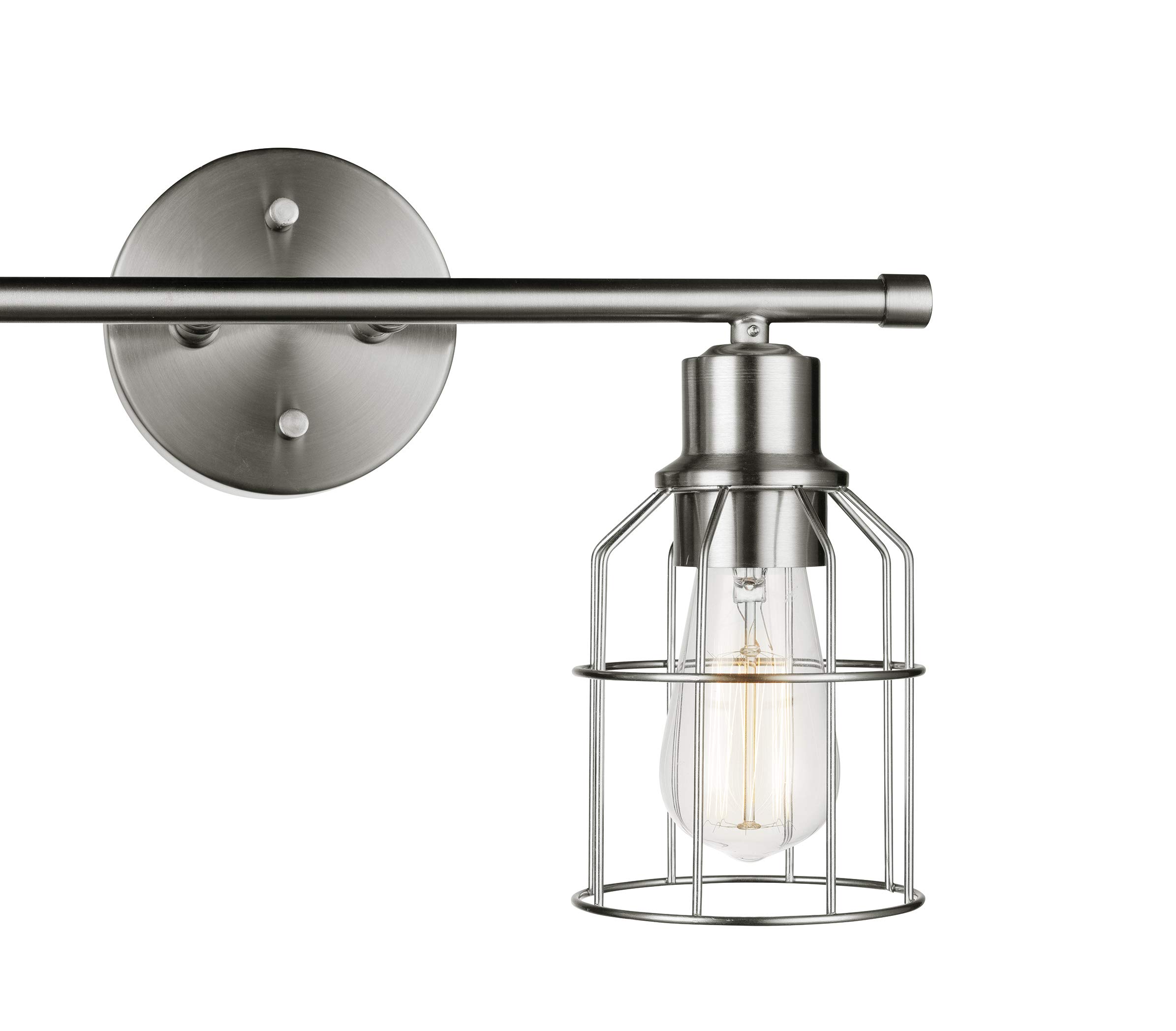 Globe Electric 51623 Dundas 2-Light Bathroom Vanity Light Fixture - Brushed Nickel Finish with Cage Shades, Includes LED Bulbs - Perfect for Bathroom, Powder Room & Dressing Room Lighting