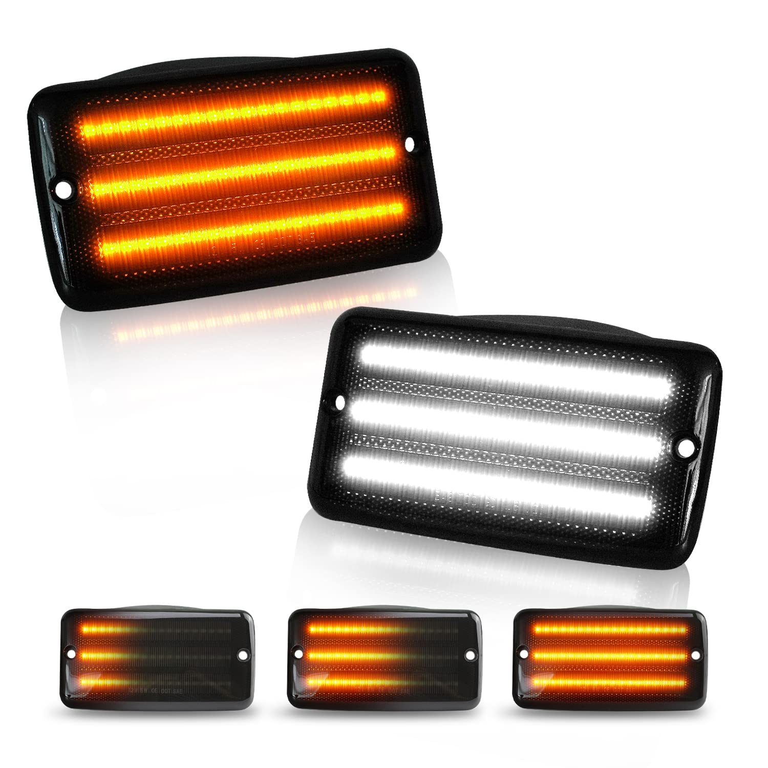 Bestview Jeep Wrangler TJ LED Sequential Front Turn Signal Lights with White DRL & Smoked Lens Side Markers - Compatible with 1997-2006 Jeep Wrangler TJ (Pack of 2) - Upgrade Your Off-Road Lighting for Enhanced Safety & Style