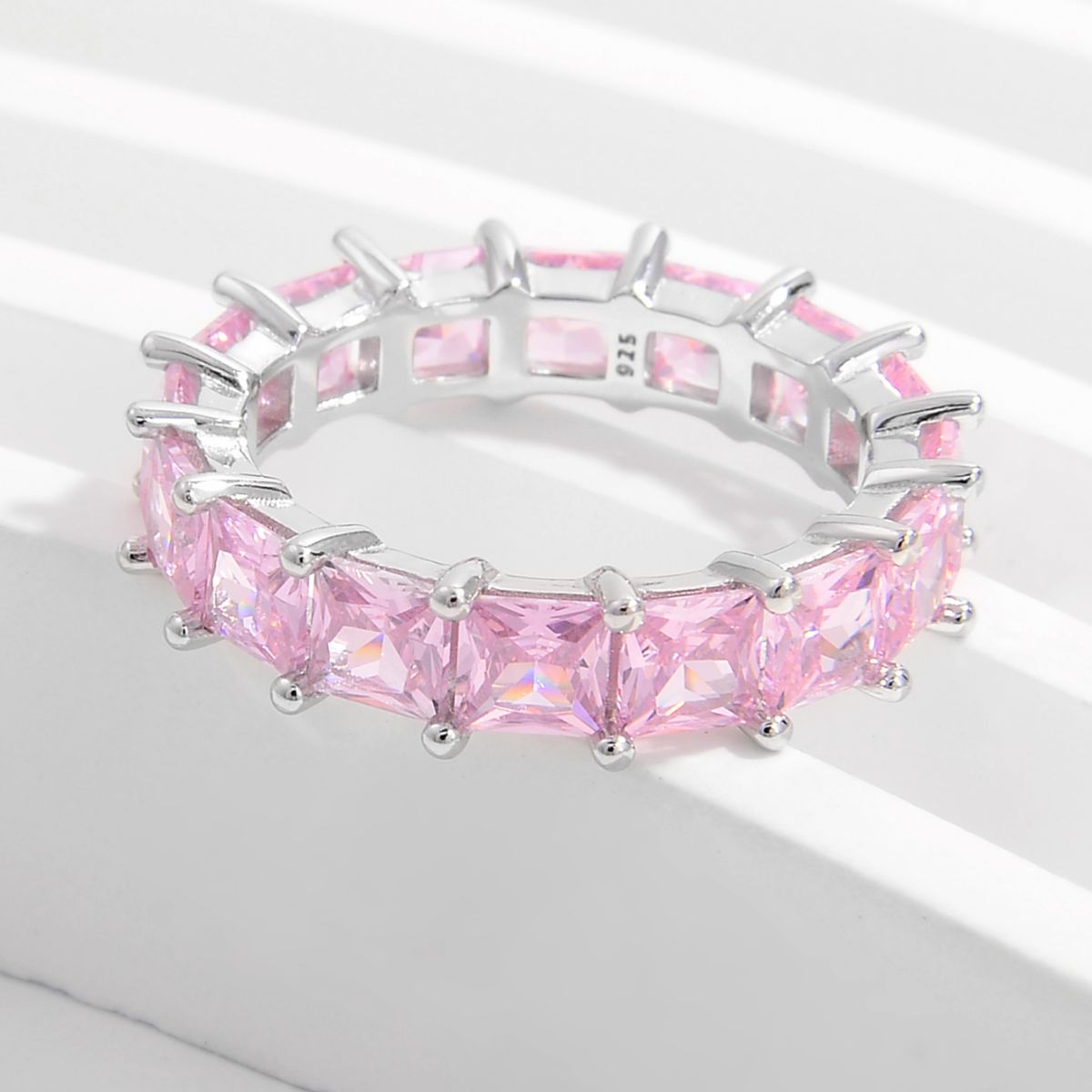 925 Sterling Silver Pink Zircon Inlaid Ring for Women - Elegant Dainty Jewelry Gift for Anniversary, Valentine's Day & Special Occasions