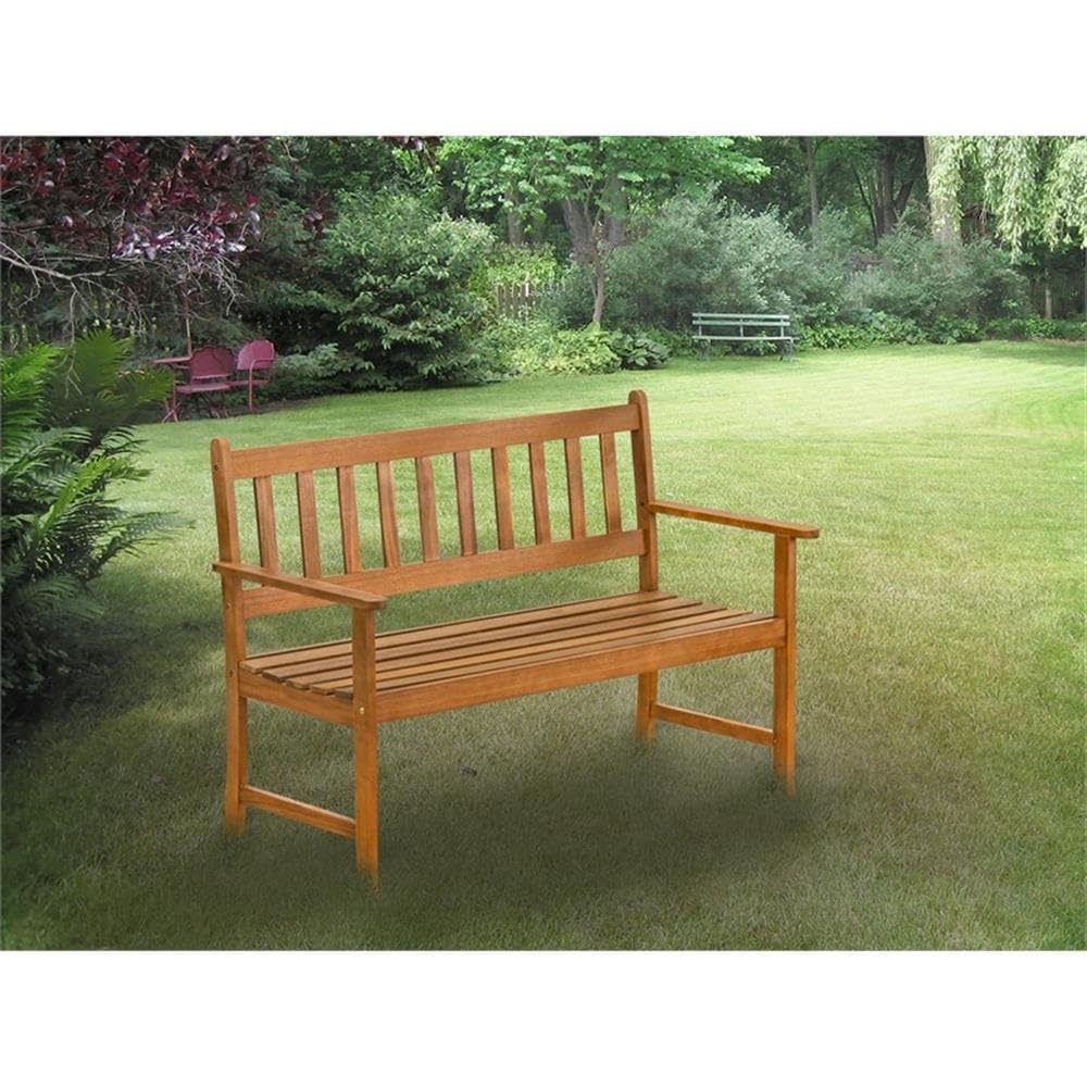 East West Furniture Belmont Wooden Patio Bench with Backrest - 48x22x33 Inch Acacia Wood Outdoor Bench, Natural Oil Finish - Perfect for Garden, Deck, Porch and Backyard Relaxation