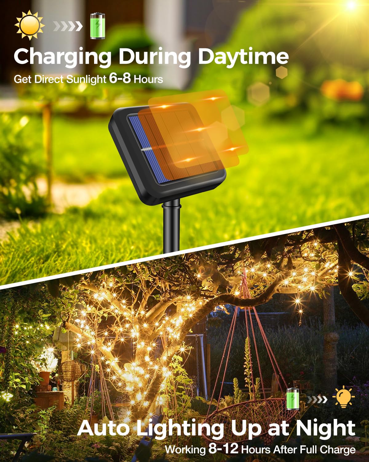 72Ft Solar String Lights Outdoor - 220 LED Solar Powered Fairy Lights with 8 Lighting Modes, Waterproof Christmas Tree Lights for Garden, Patio, Balcony, Party & Home Decor (Warm White) | Perfect for Outdoor Weddings, Backyard BBQs, Holiday Celebrations & Landscape Lighting