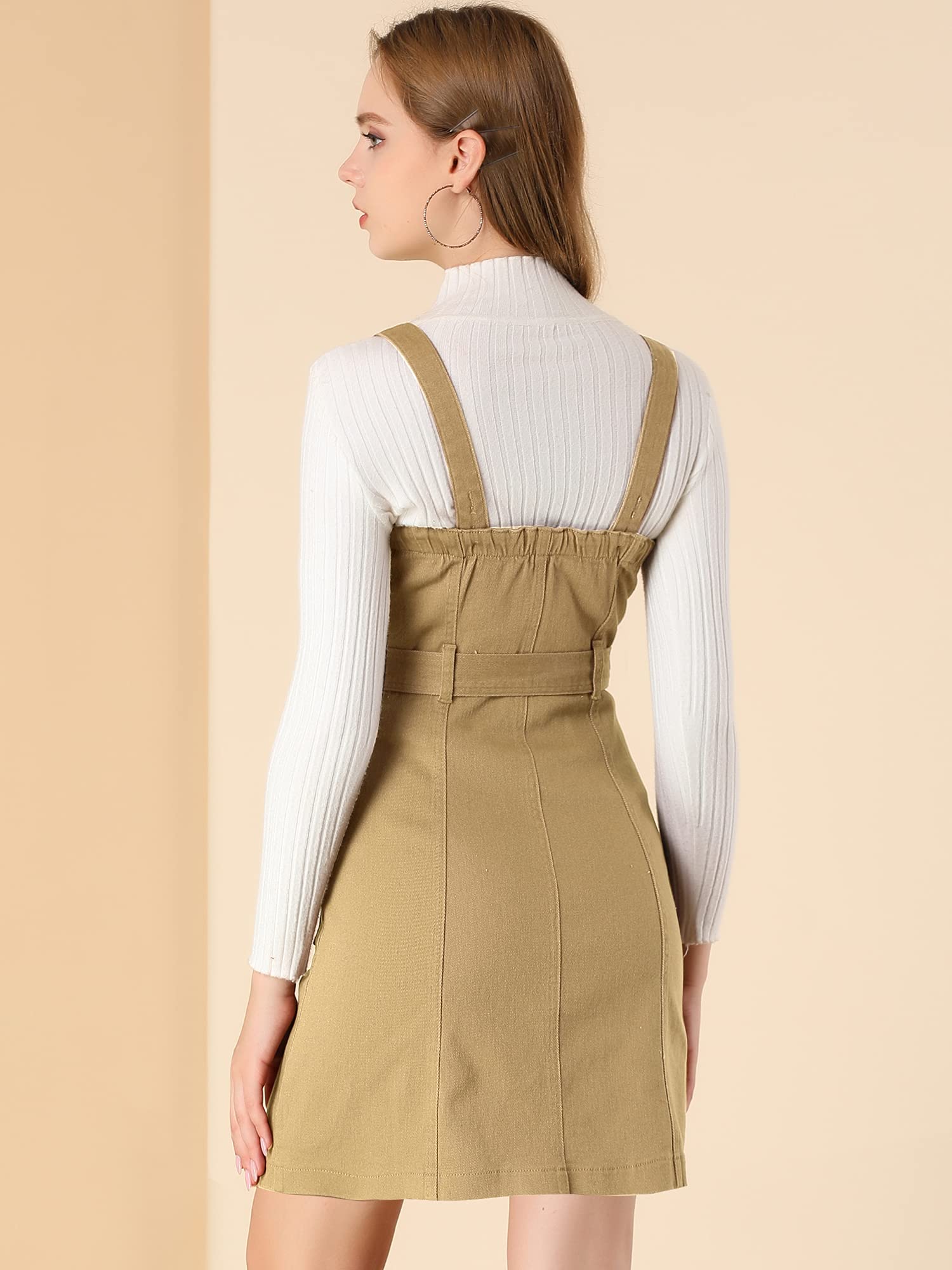 Allegra K Women's Classic Denim Pinafore Dress with Adjustable Straps - Vintage Overalls Style Jean Dress for Casual Outings, Brunch Dates & Spring Fashion