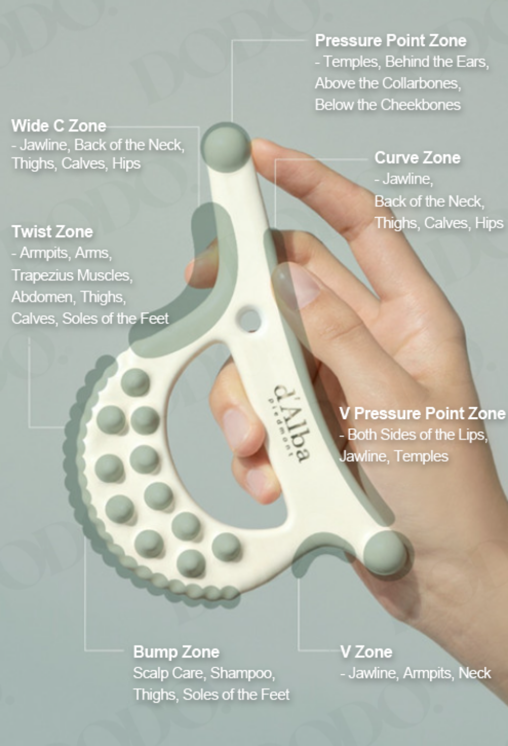 d'Alba Slim Fit Ceramic Gua Sha Tool - Facial Massage & Skin Care for Glowing Complexion | Perfect for Home Spa, Relaxation & Anti-Aging Routine