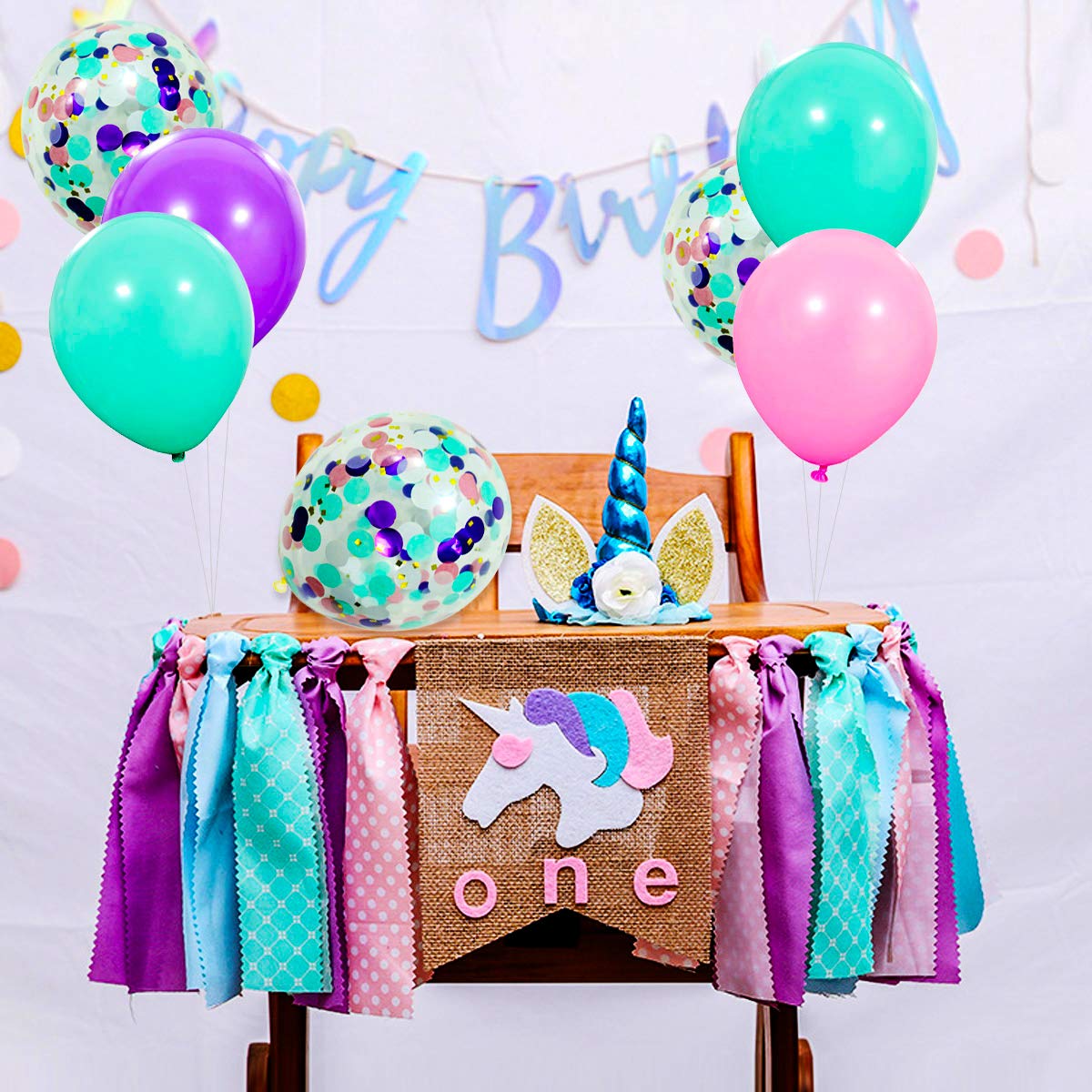 40 Pack Unicorn Balloons - 12 Inch Pastel Latex Balloons in Light Purple, Pink & Seafoam Blue with Confetti & Ribbon for Party Decorations | Perfect for Birthday Parties, Baby Showers, Weddings & Graduation Celebrations