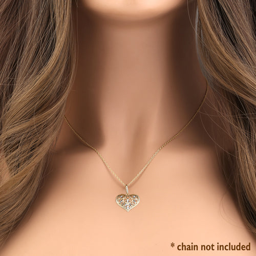 14K Solid Yellow Gold Filigree Heart Pendant Necklace - Elegant Jewelry Gift for Women, Perfect for Valentine's Day, Anniversary & Special Occasions