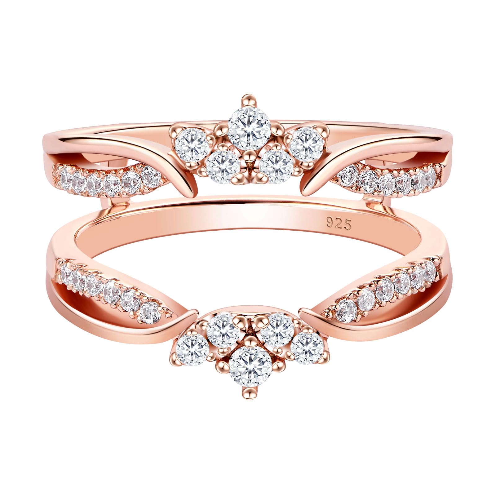 SHELOVES Rose Gold Plated Guard Ring Enhancers for Engagement Rings - AAAAA Cubic Zirconia 925 Sterling Silver Size 5-12 - Perfect for Bridal Jewelry, Wedding Bands & Anniversary Gifts