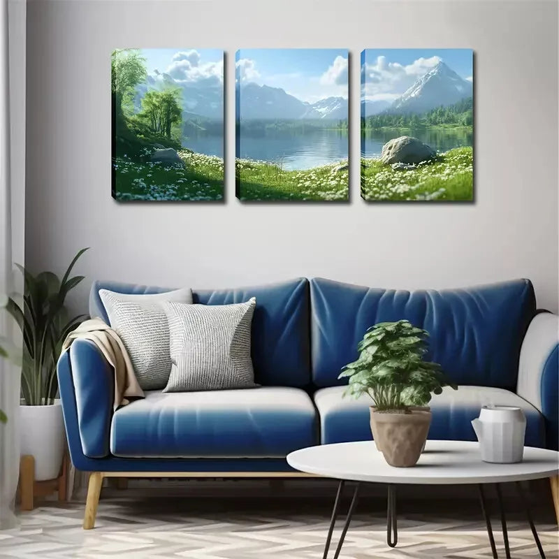 3-Piece Spring, Lake, Snow Mountain Wall Art Set - Framed Canvas Prints 40x60cm - High Quality Australian Made Home Decor - Perfect for Living Room, Bedroom & Office Decoration