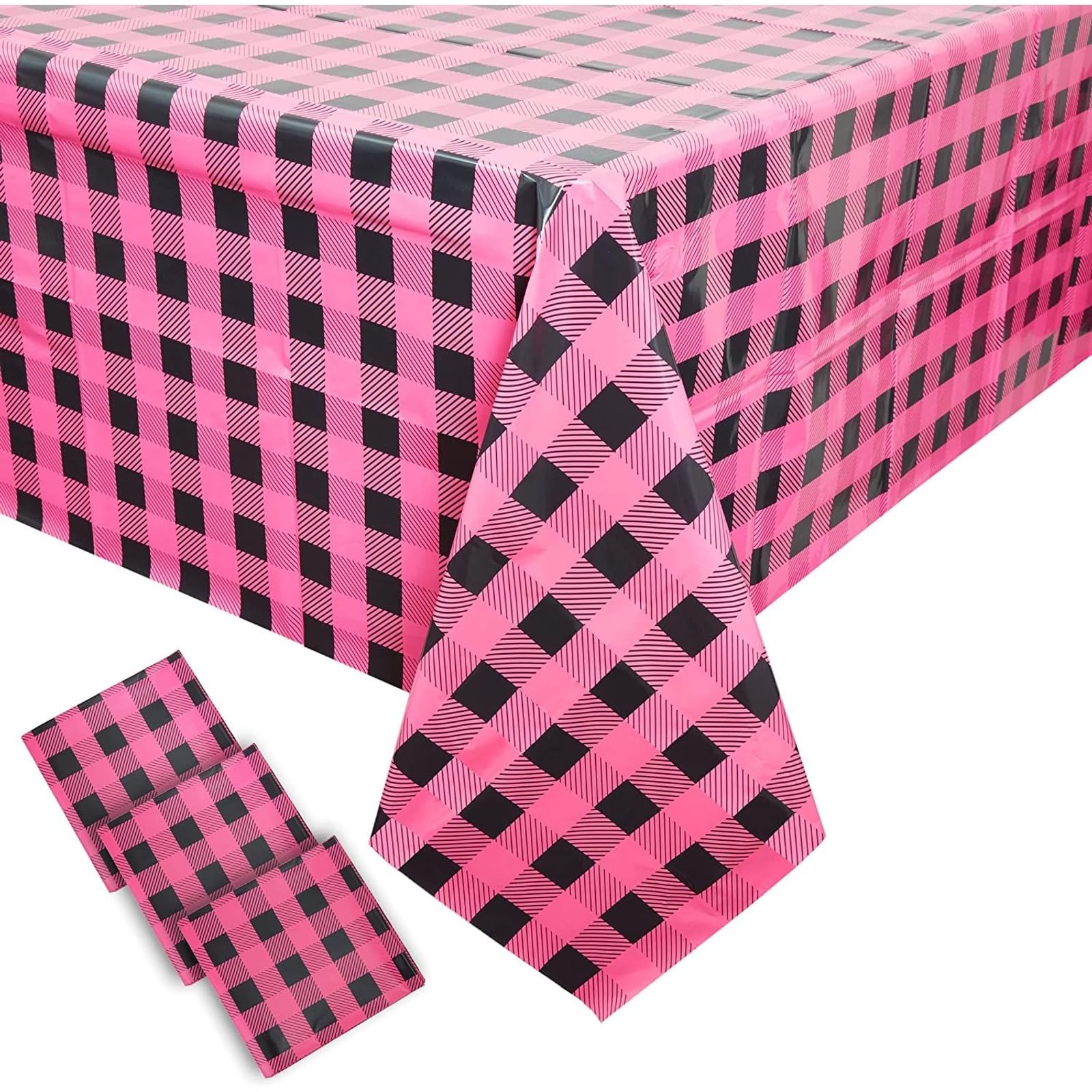 Sparkle and Bash Buffalo Plaid Table Covers for Baby Showers - 54 x 108 Inch Waterproof Party Tablecloths (3 Pack) - Perfect for Girl's Baby Shower, Birthday Parties & Holiday Decorations