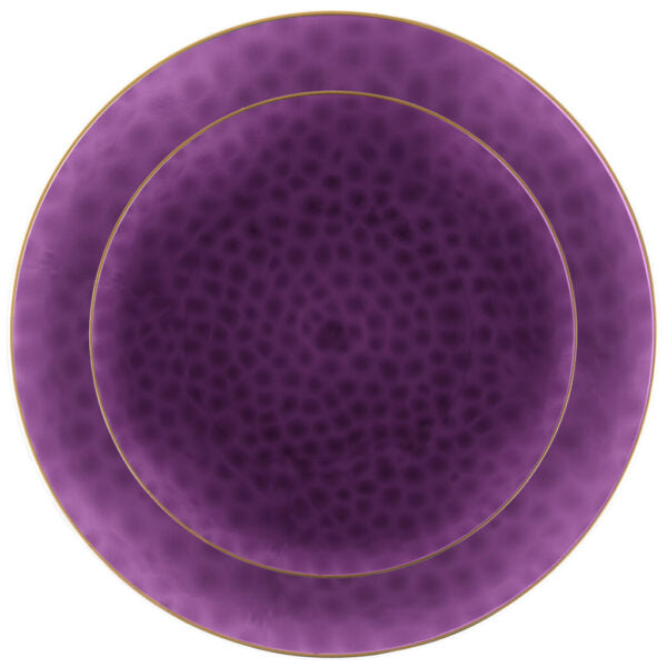 32-Piece Purple and Gold Hammered Plastic Dinnerware Set - Round Plates, Bowls, Cups & Utensils for 16 Servings - Durable BPA-Free Dish Set for Parties, Picnics, Outdoor Events & Everyday Use