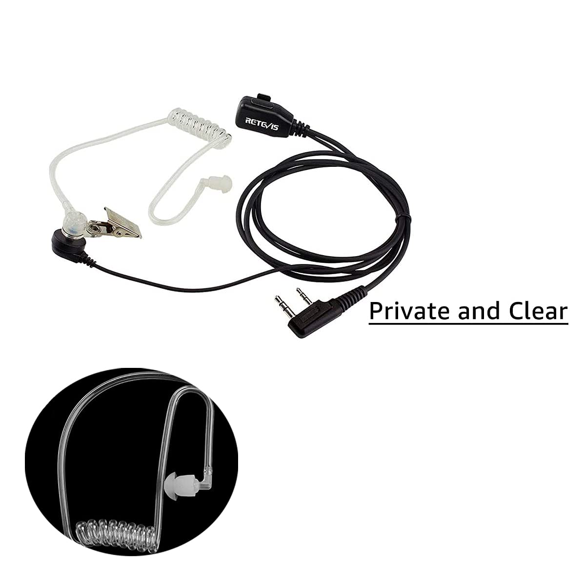 Retevis Walkie Talkie Earpiece with PTT Microphone - 3.5mm Transparent Headset Compatible with RT24 RT22 RT622 RT46 RT27 RT617 RT618 RT619 Baofeng BF-888S Kenwood Radios (5 Pack) - Ideal for Security, Construction, and Outdoor Communication