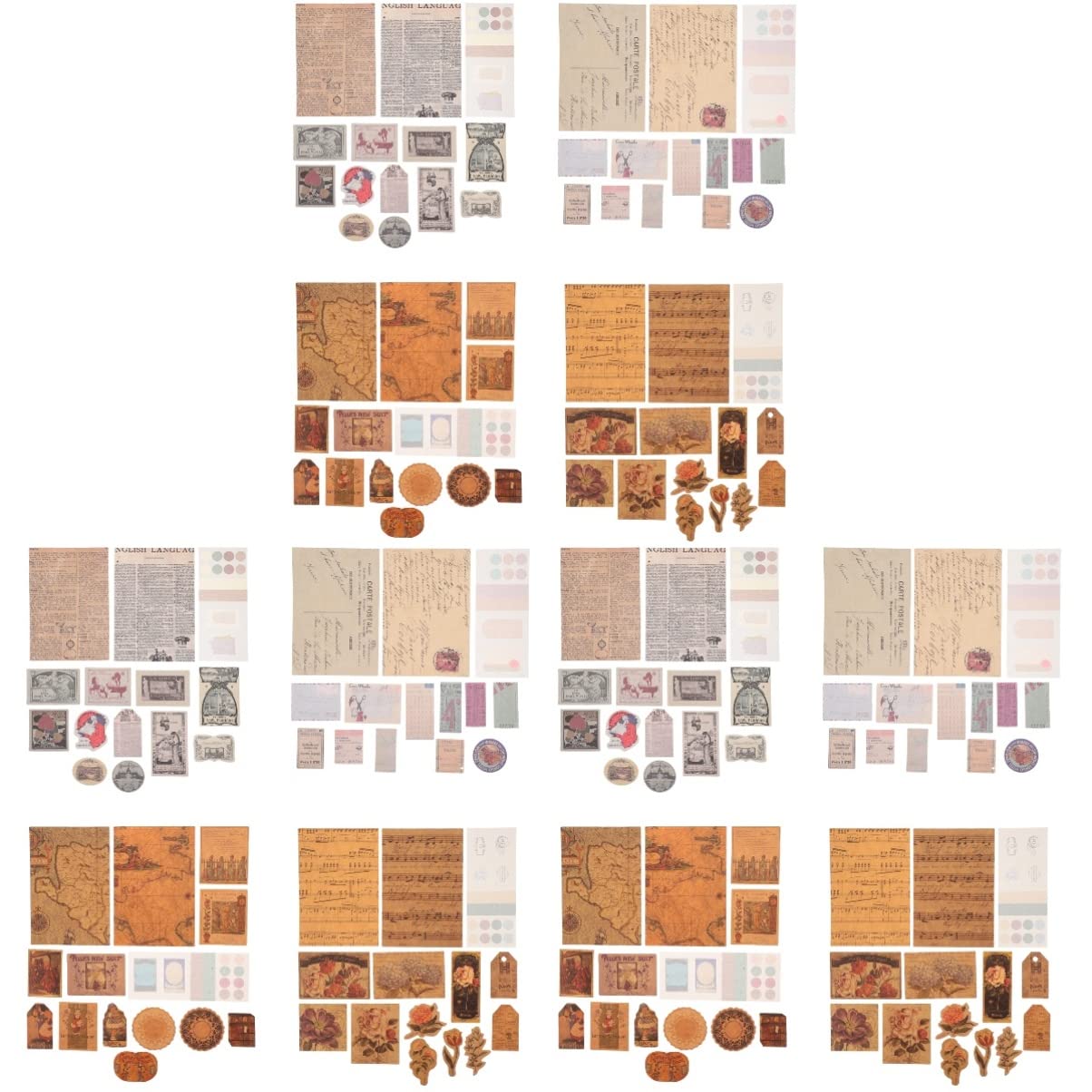 Vintage Handmade Scrapbook Paper Set - 3 PCS 4 Bags Journaling Supplies for DIY Scrapbooking, Card Making & Photo Album Decoration | COHEALI