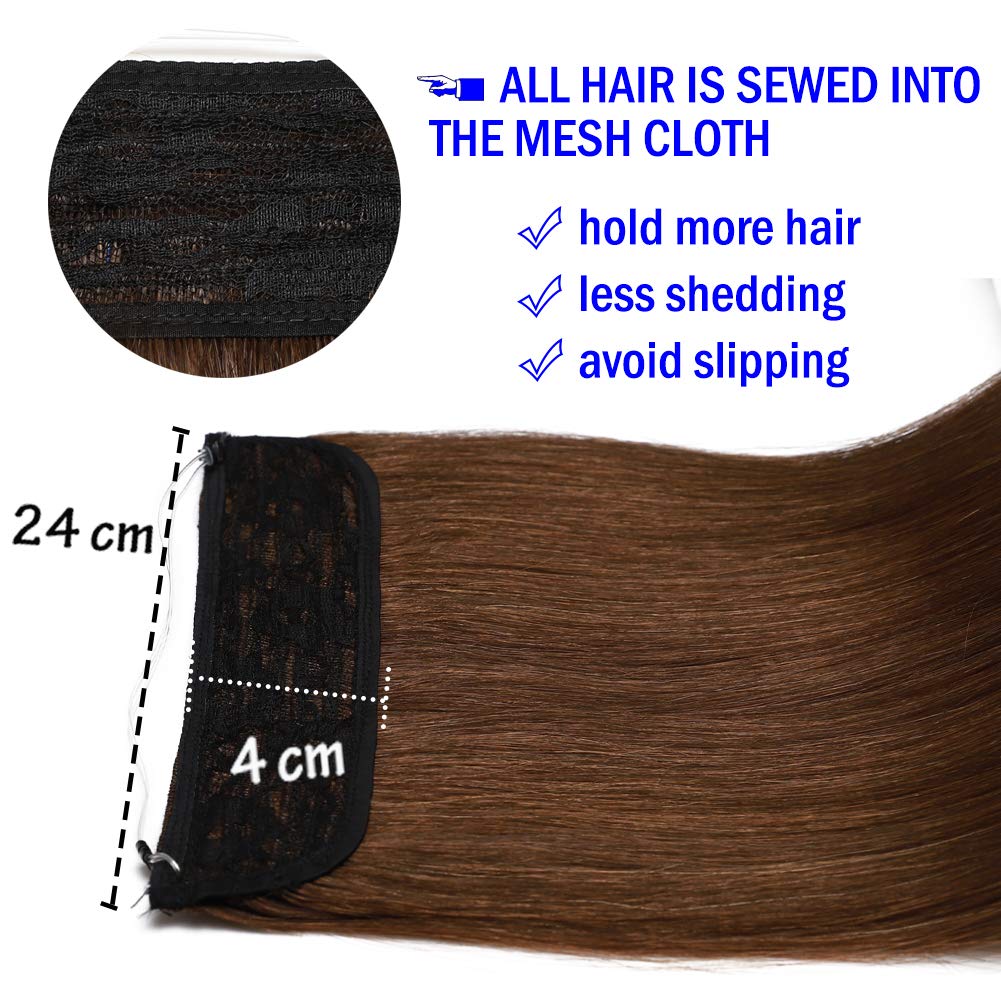 Benehair 20 Inch Thick Wire Hair Extensions - 110g Invisible Wire with Fish Line, Medium Brown Straight Remy Human Hair (#4) | Perfect for Daily Styling, Parties, Weddings & Special Occasions