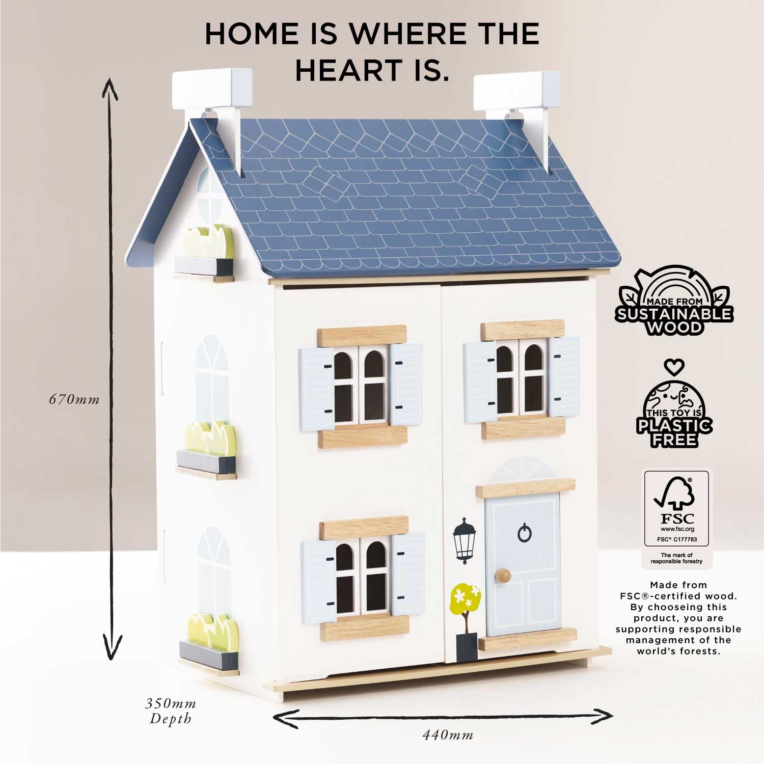 Le Toy Van Wooden Sky Doll House - 2 Story Dream House with Attic for Kids Ages 3+ | Dollhouse Accessories Included | Perfect for Imaginative Play & Room Decor