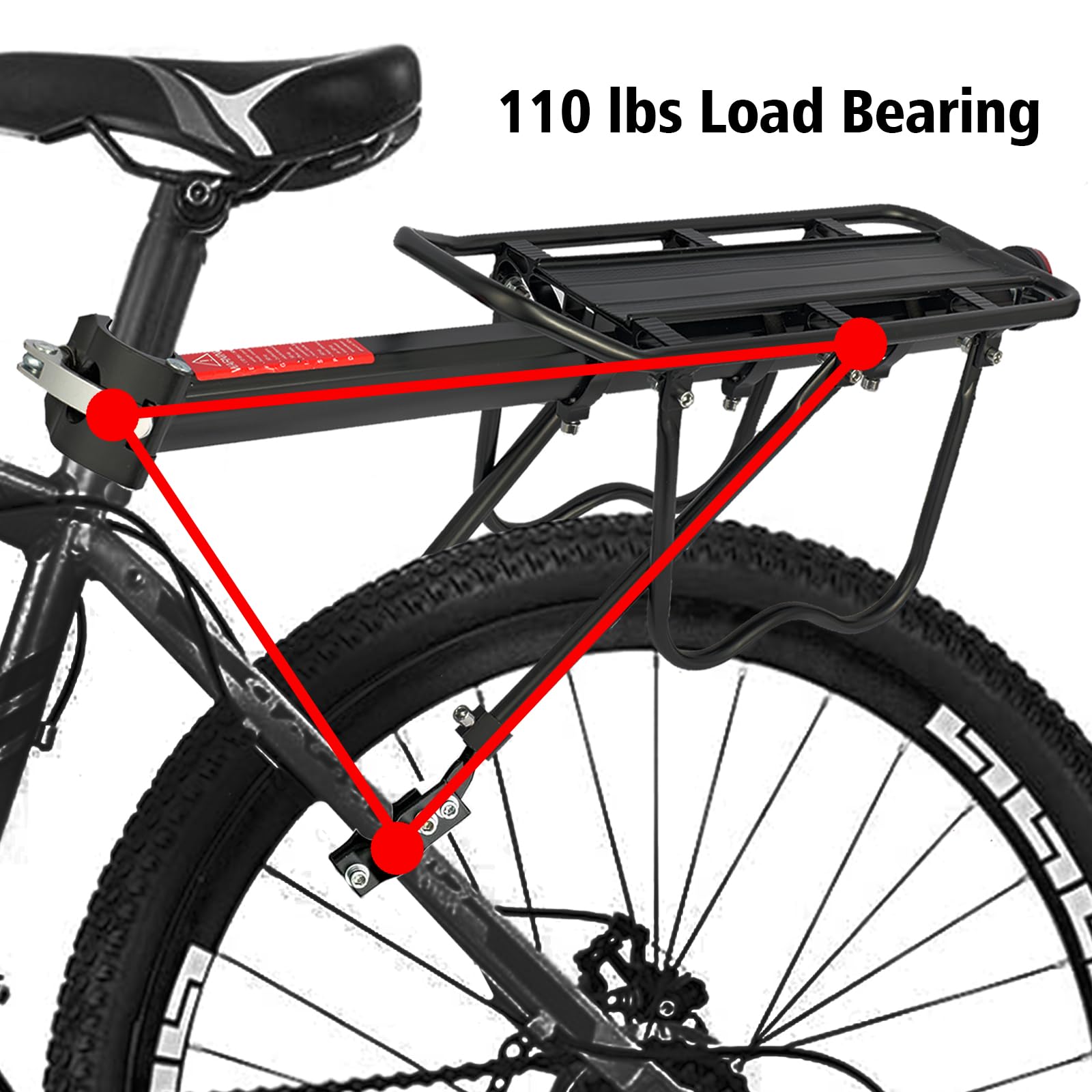 Autrido Quick Release Rear Bike Cargo Rack - Heavy Duty 165lbs Capacity Mountain Bicycle Luggage Carrier for Commuting, Touring & Outdoor Adventures