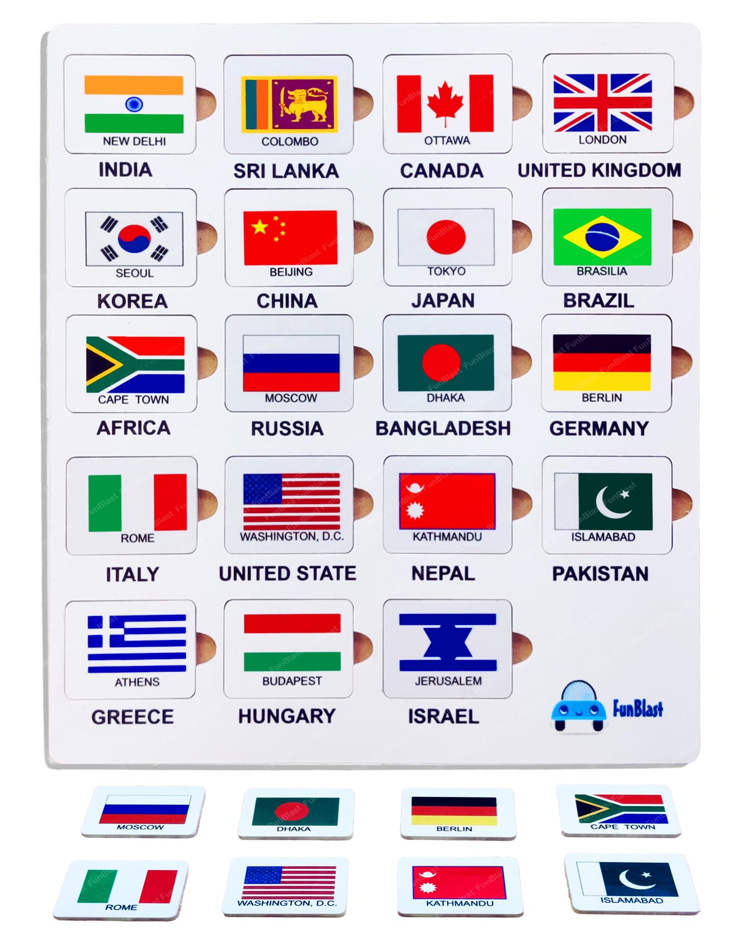 FunBlast World Country Flags Jigsaw Puzzle - Educational Board Game for Kids to Learn Countries & Capitals | Multicolor Learning Toy for Geography & Classroom Activities