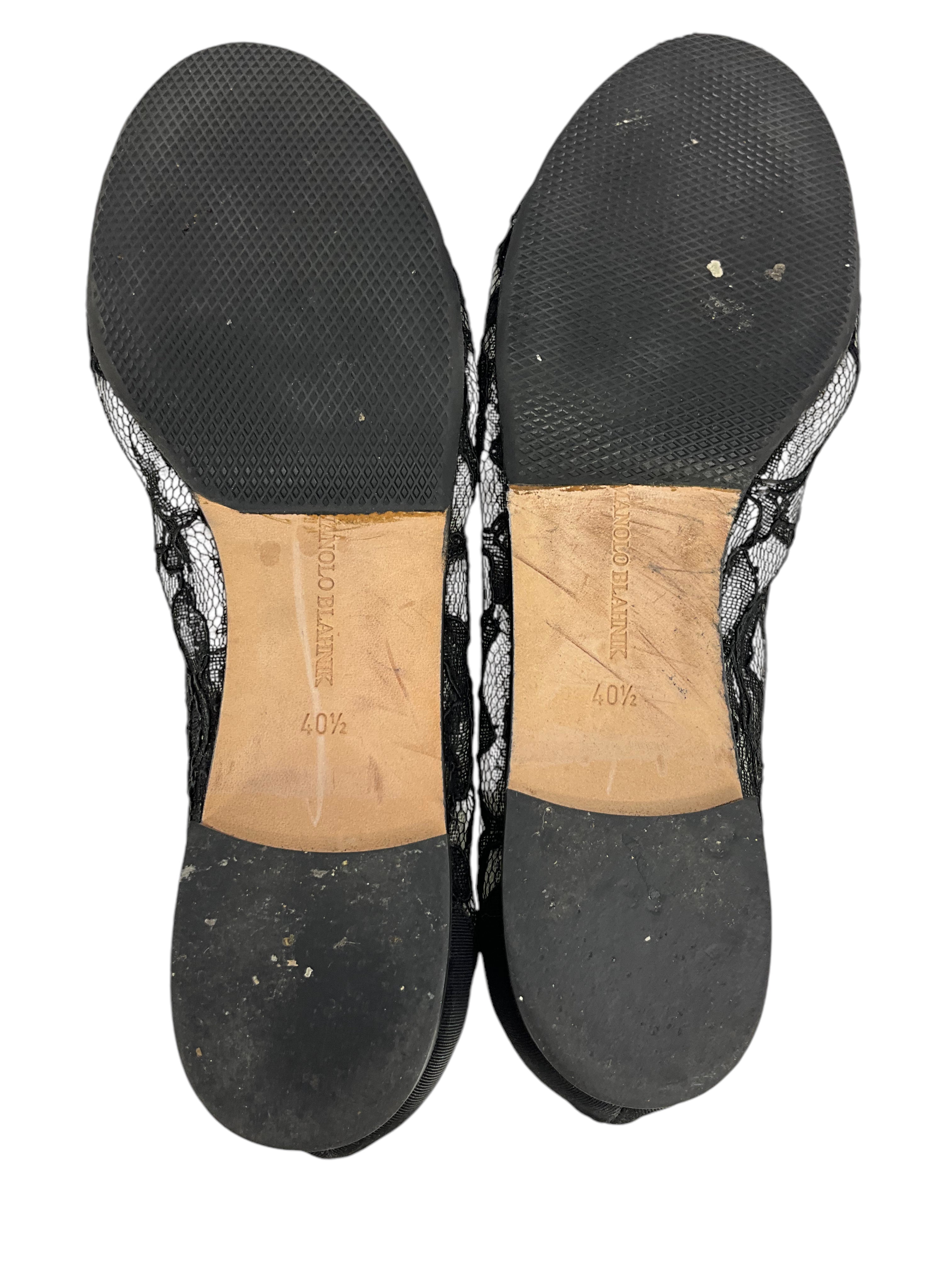 MANOLO BLAHNIK Women's Lace Ballet Flats Size 10.5 - Elegant Comfort for Weddings, Parties & Office Wear