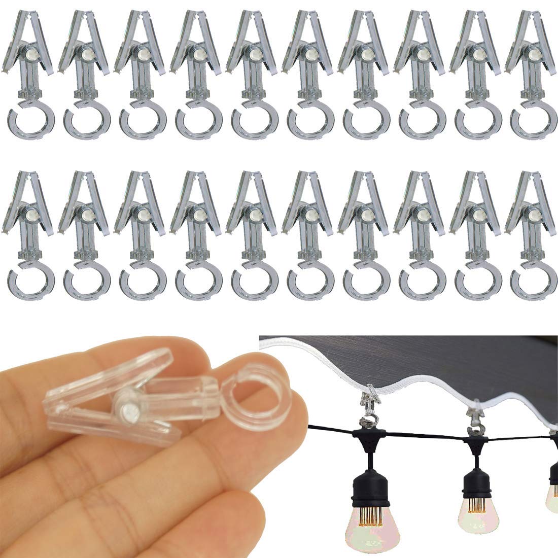 Pmsanzay 10 Pack Large Clear Hanger Clips - Rust-Proof Gutter Hooks for Party Lights, RV Awning Lights, Banners, Flags & More | No Screws Required | Perfect for Outdoor Decor, Holiday Lighting & Home Organization