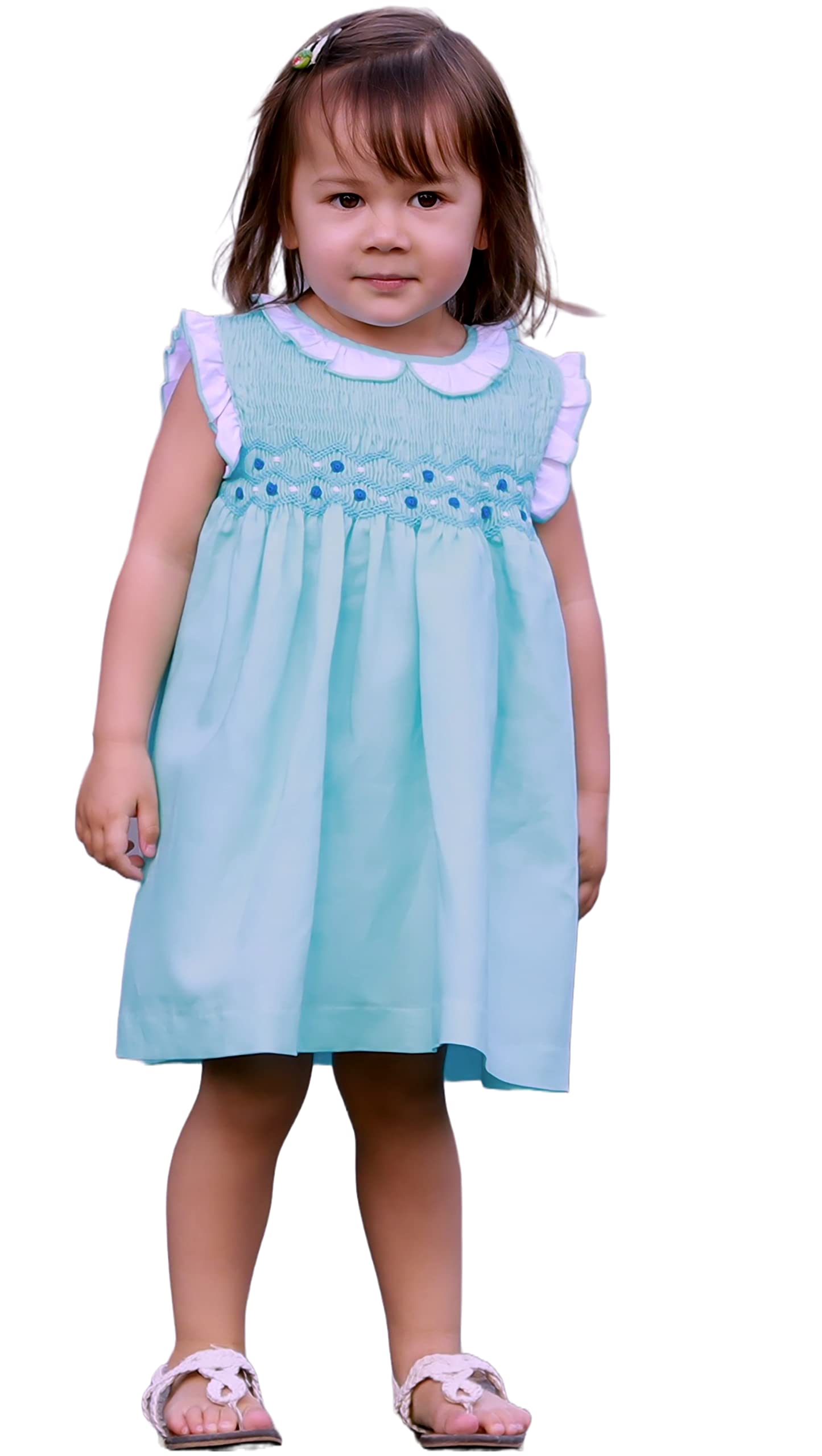 Blue Linen Hand-Smocked Babydoll Dress for Toddlers & Infants - Perfect for Special Occasions, Photo Shoots & Summer Outfits