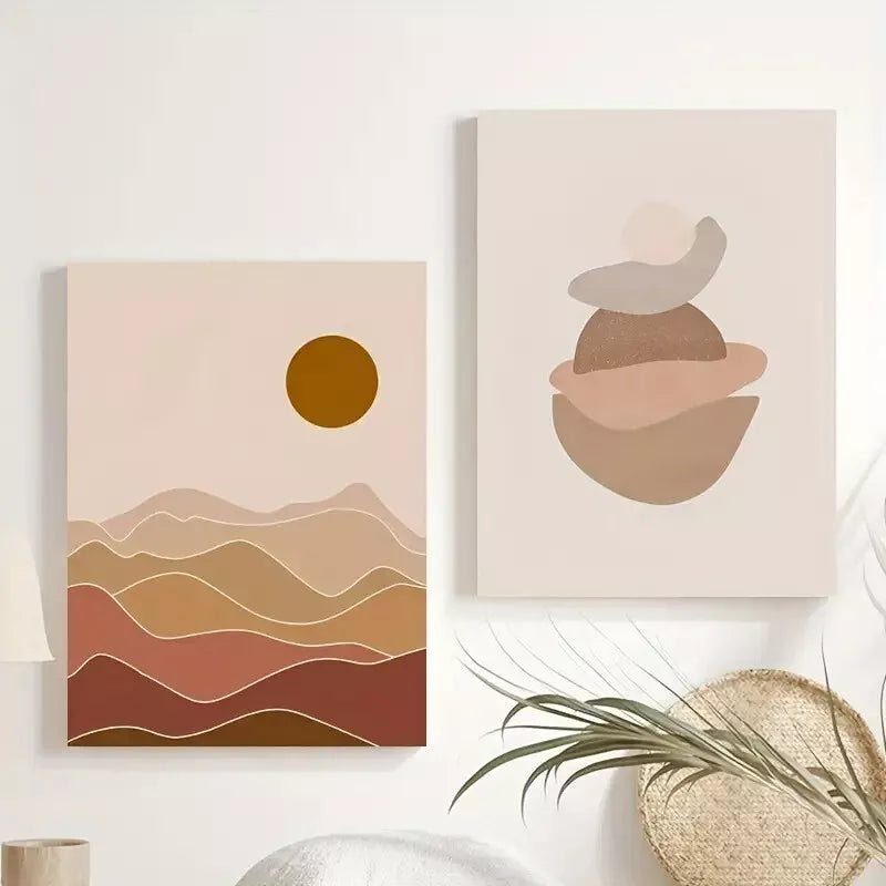 2-Piece Set Beige Abstract Geometric Scenery Framed Wall Art Canvas - 50x75cm High Quality Print | 100% Australian Made | Ready to Hang | Perfect for Living Room, Bedroom & Office Decor