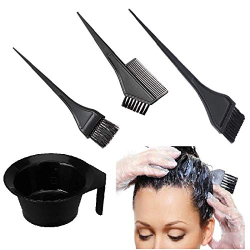 **MYYNTI Professional Hair Dye Brush and Bowl Set - Salon & Home Hair Coloring Kit for Men & Women (4-Pack, Black) - Perfect for DIY Hair Color, Highlights, and Root Touch-Ups**