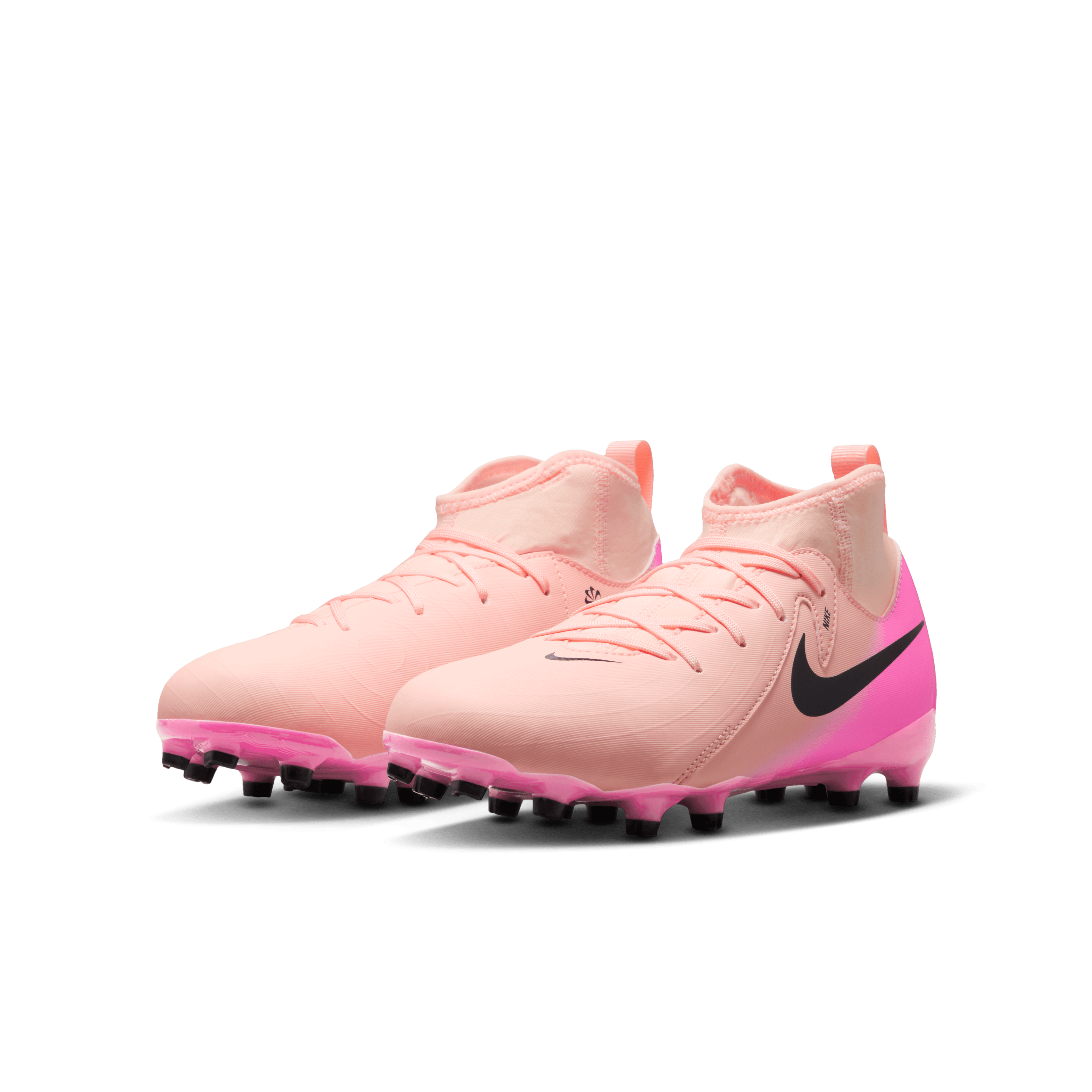 Nike Jr. Phantom Luna 2 Academy FG/MG Soccer Cleats for Kids - Crimson Tint/Black/Pink Blast - Youth Football Shoes for Artificial Grass & Natural Turf - Perfect for Training & Matches