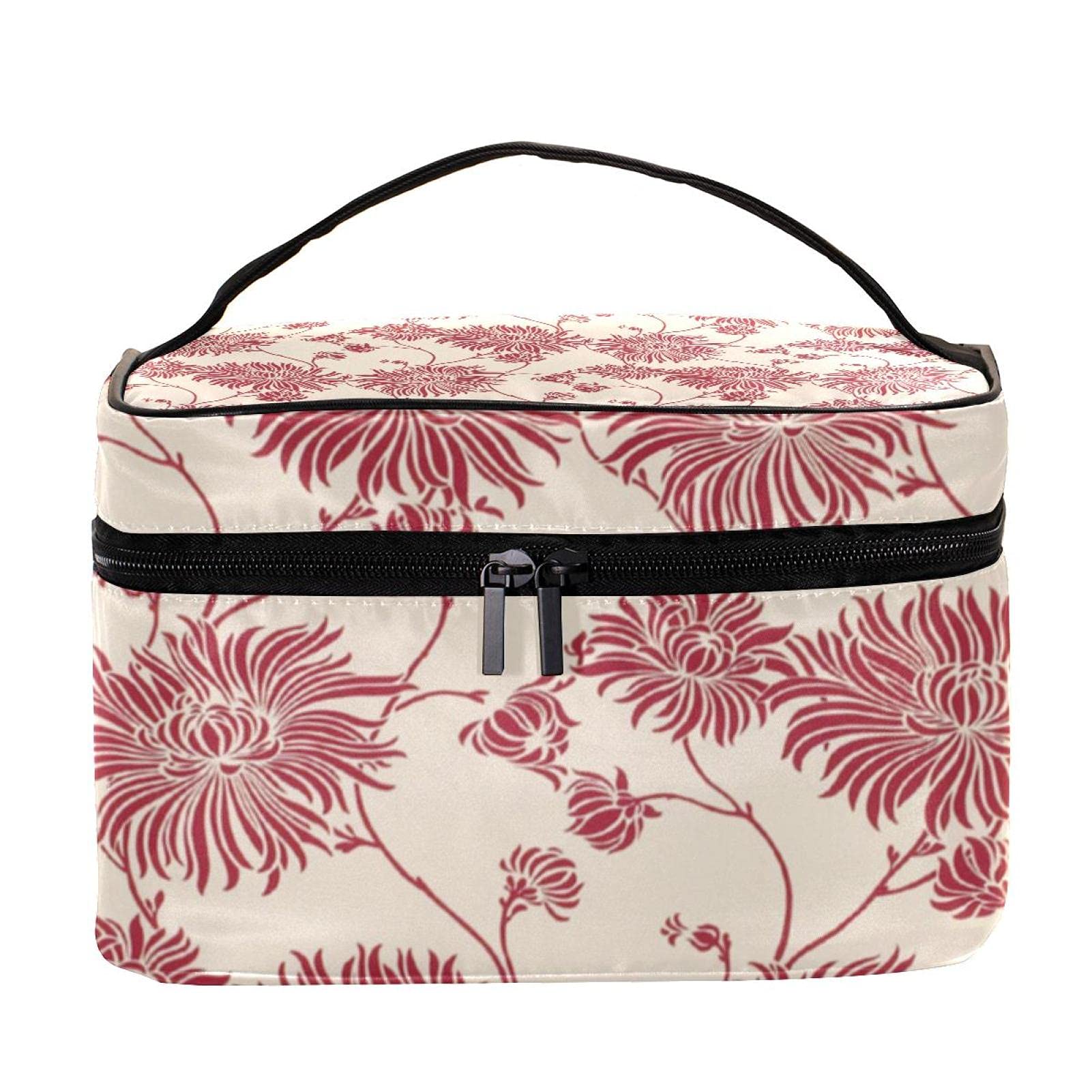Abstract Floral Print Large Travel Makeup Bag for Women - Waterproof Cosmetic Organizer with Zipper - Perfect for Vacation, Gym & Daily Essentials Storage