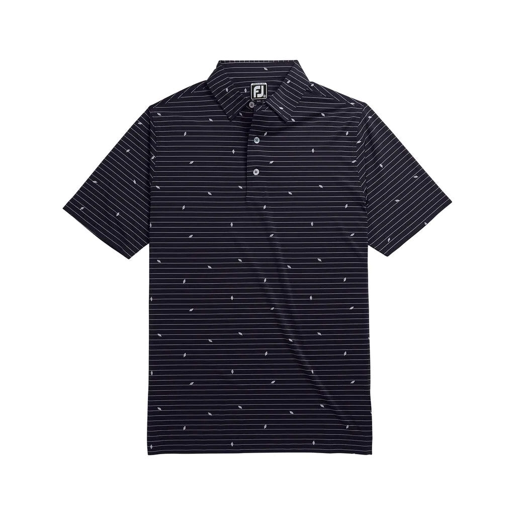 FootJoy Men's Athletic Fit Lisle Stripe Golf Polo Shirt with Self Collar in Navy Stripe - Breathable & Comfortable for Golf, Casual Wear & Outdoor Activities