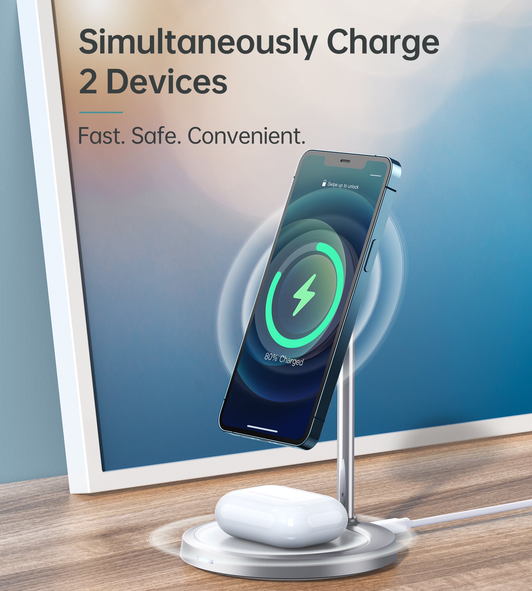 Choetech MFM 2-in-1 Magnetic Wireless Charger Stand for iPhone 12/13/14 Series - Fast Charging Phone Holder for Home, Office & Car Use