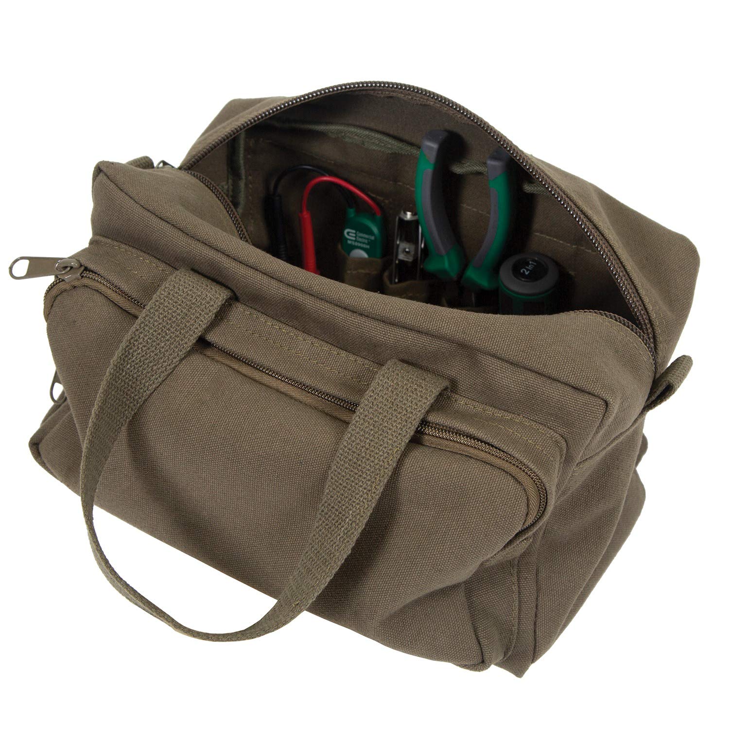 Heavy Duty Cotton Canvas Tool Bag - OD Green Military Style for Construction, DIY & Outdoor Work | Durable & Spacious Organizer for Tools & Equipment