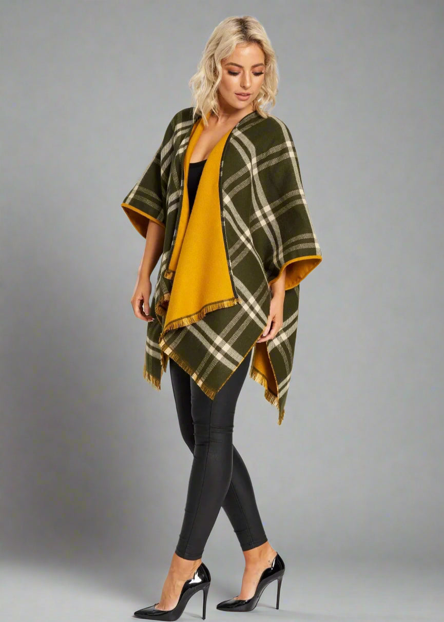 Jimmy Hourihan Mustard Reversible Shawl Wrap - Soft & Stylish Women's Fashion Scarf for Fall & Winter - Perfect for Office, Travel, and Special Occasions