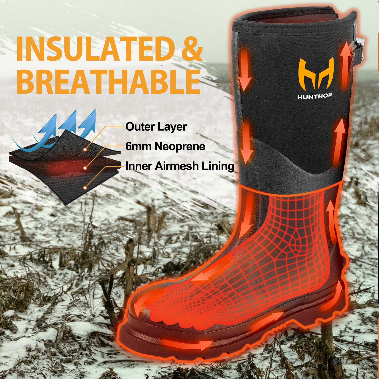 Steel Toe Rubber Work Boots - Waterproof, Insulated 6mm Neoprene Hunting Boots with Puncture-Proof Shank for Men | Farming, Construction, Gardening, Fishing & Outdoor Work | Durable Safety Footwear for Harsh Conditions (Sizes 6-14)
