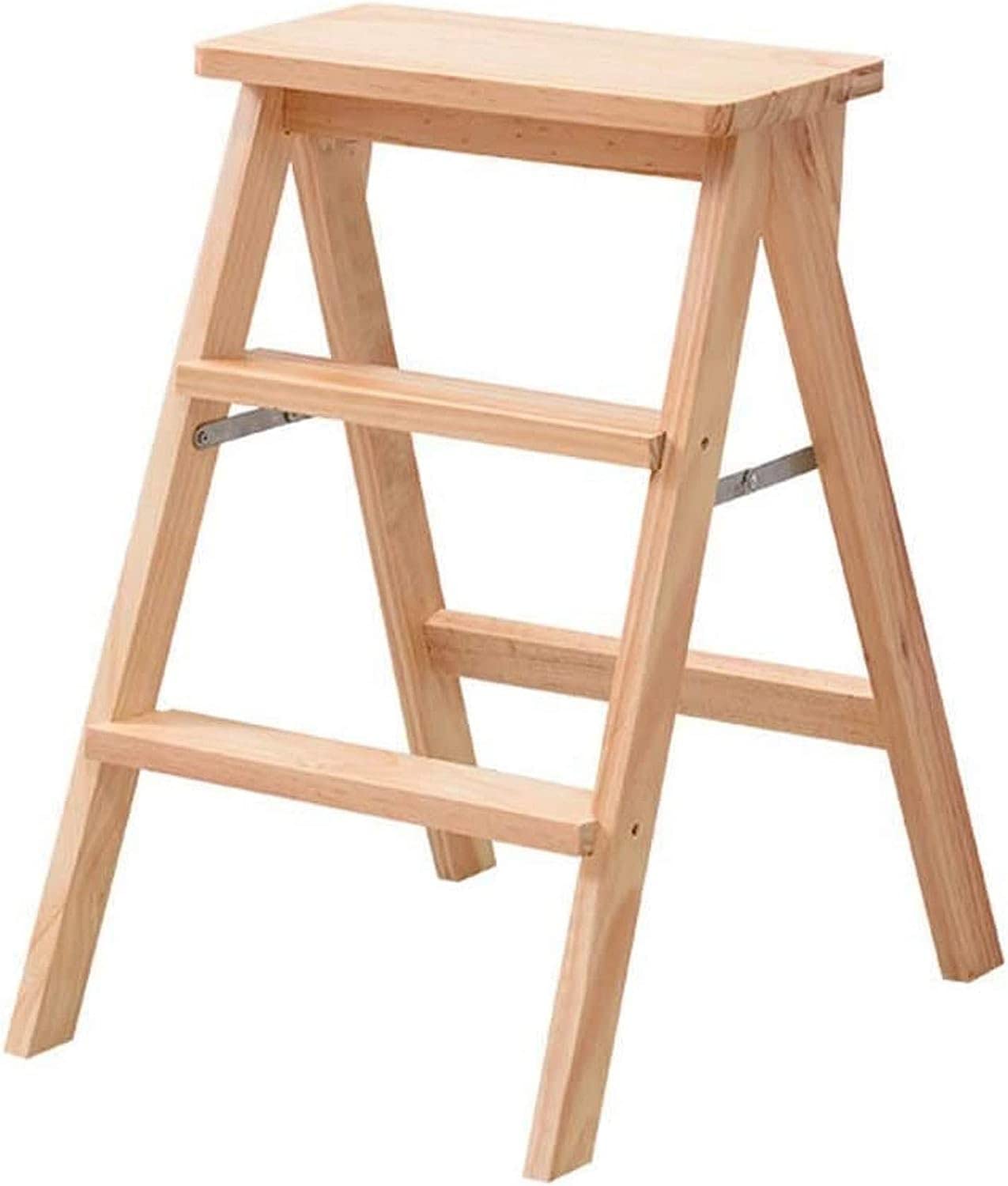 3-Step Wooden Folding Step Stool - Portable & Sturdy Ladder Chair for Kitchen, Office, Bathroom - Multifunctional Step Stool with Non-Slip Feet for Adults & Kids - Perfect for Reaching High Shelves, Changing Light Bulbs, and Home Organization